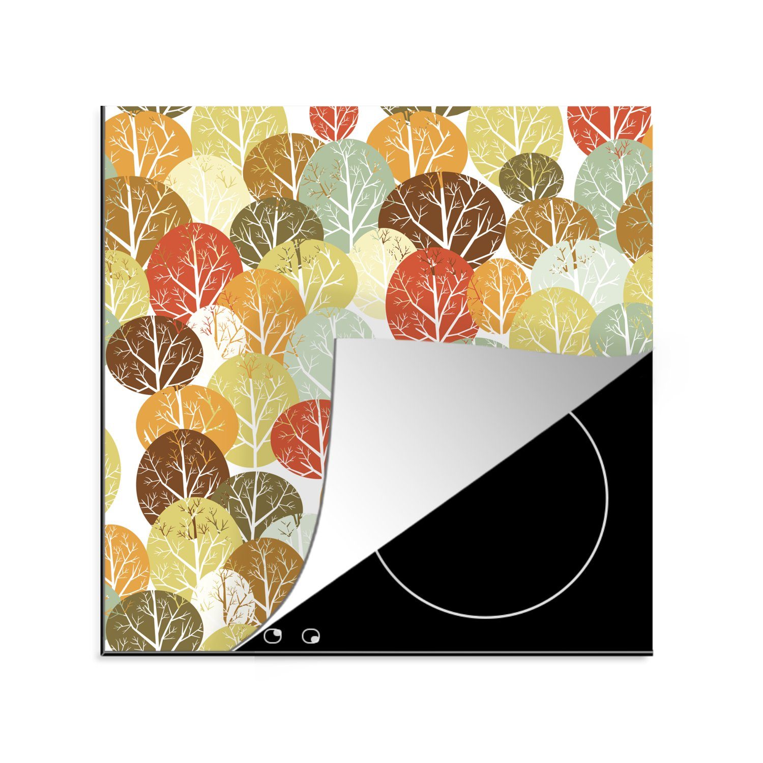 für cm, (1 Bäume, - küche - Ceranfeldabdeckung, Herbst Illustration Vinyl, MuchoWow Herdblende-/Abdeckplatte tlg), Arbeitsplatte 78x78