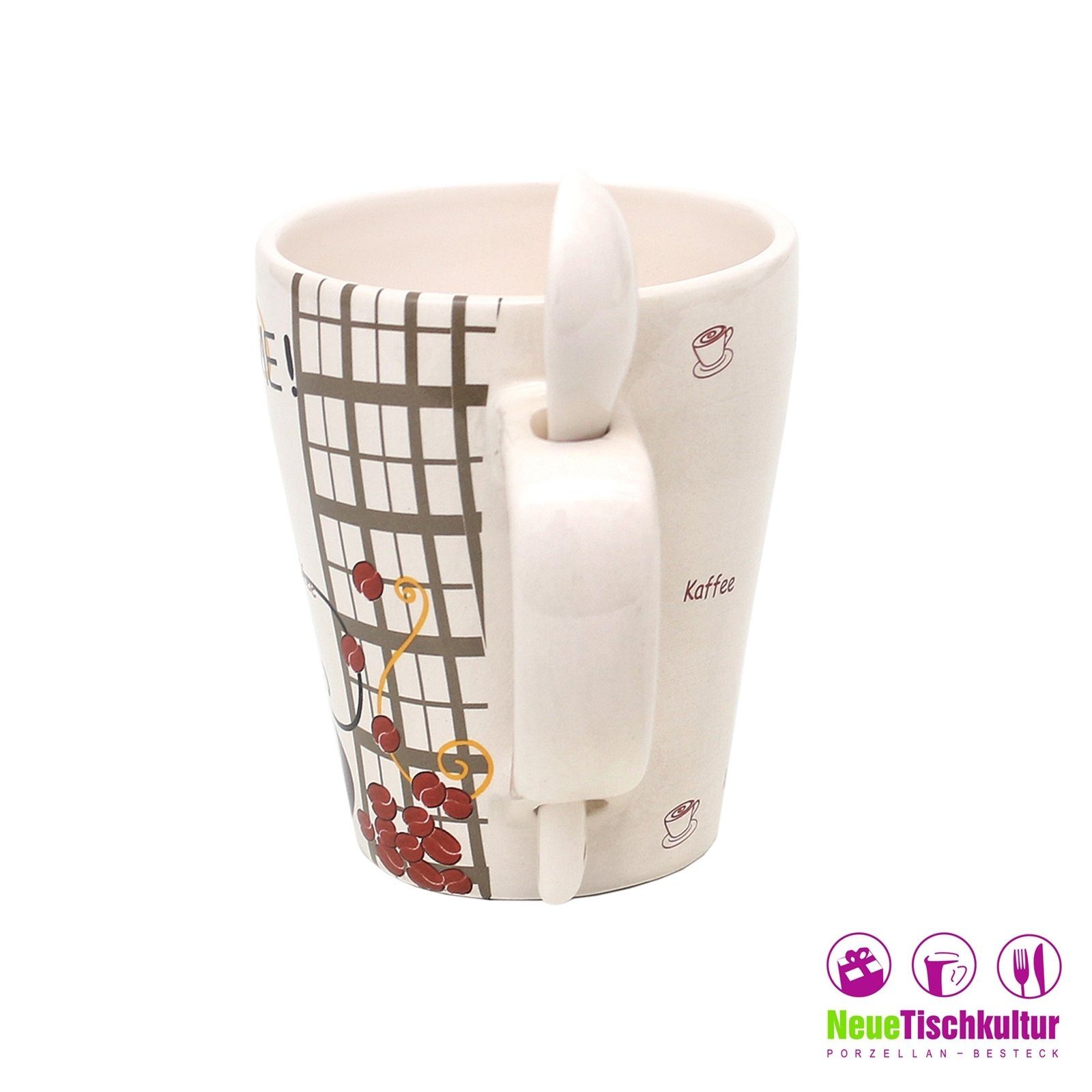 Neuetischkultur Tasse Kaffeebecher Coffeetime Kaffeepot mit 2er-Set, Kaffeetasse Löffel Keramik