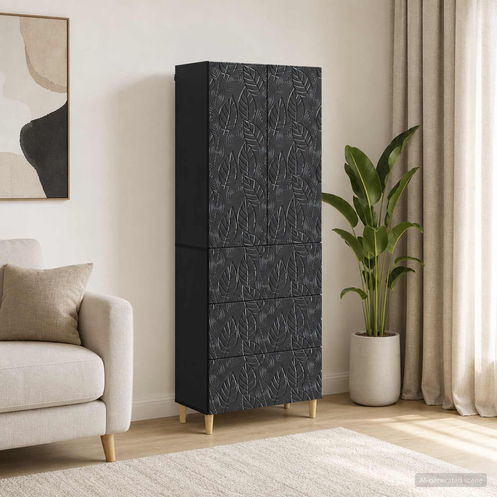 furnicato Container Schubladenschrank 66 x 34,5 x 90 cm Schwarz (1-St) Abschließbares Sideboard mit 3 Schubladen für dein Büro