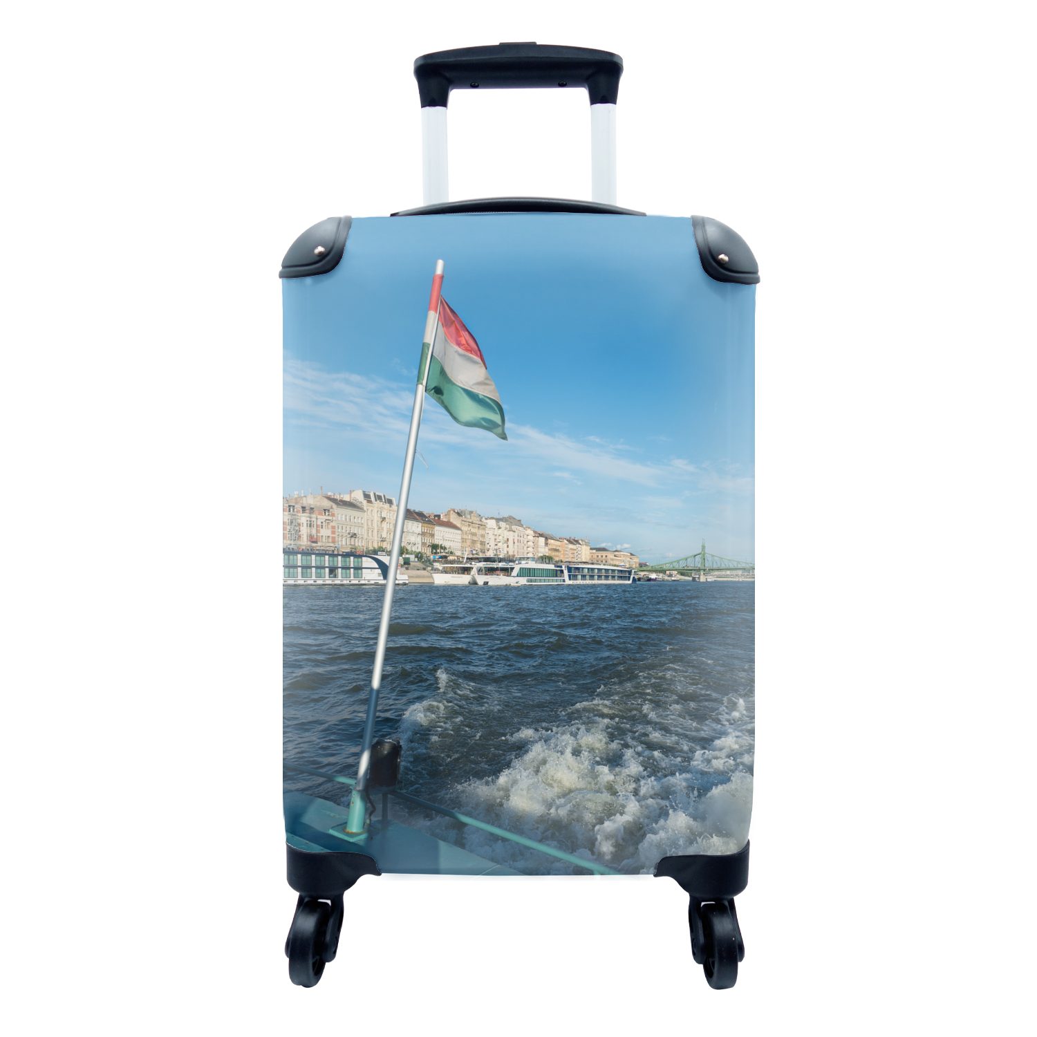 MuchoWow Handgepäckkoffer Ungarische Flagge auf einem Boot, 4 Rollen, Reisetasche mit rollen, Handgepäck für Ferien, Trolley, Reisekoffer