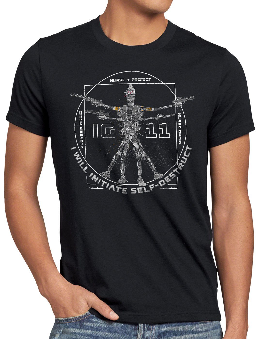 style3 Print-Shirt Herren T-Shirt IG-11 droide jang boba selbstzerstörung