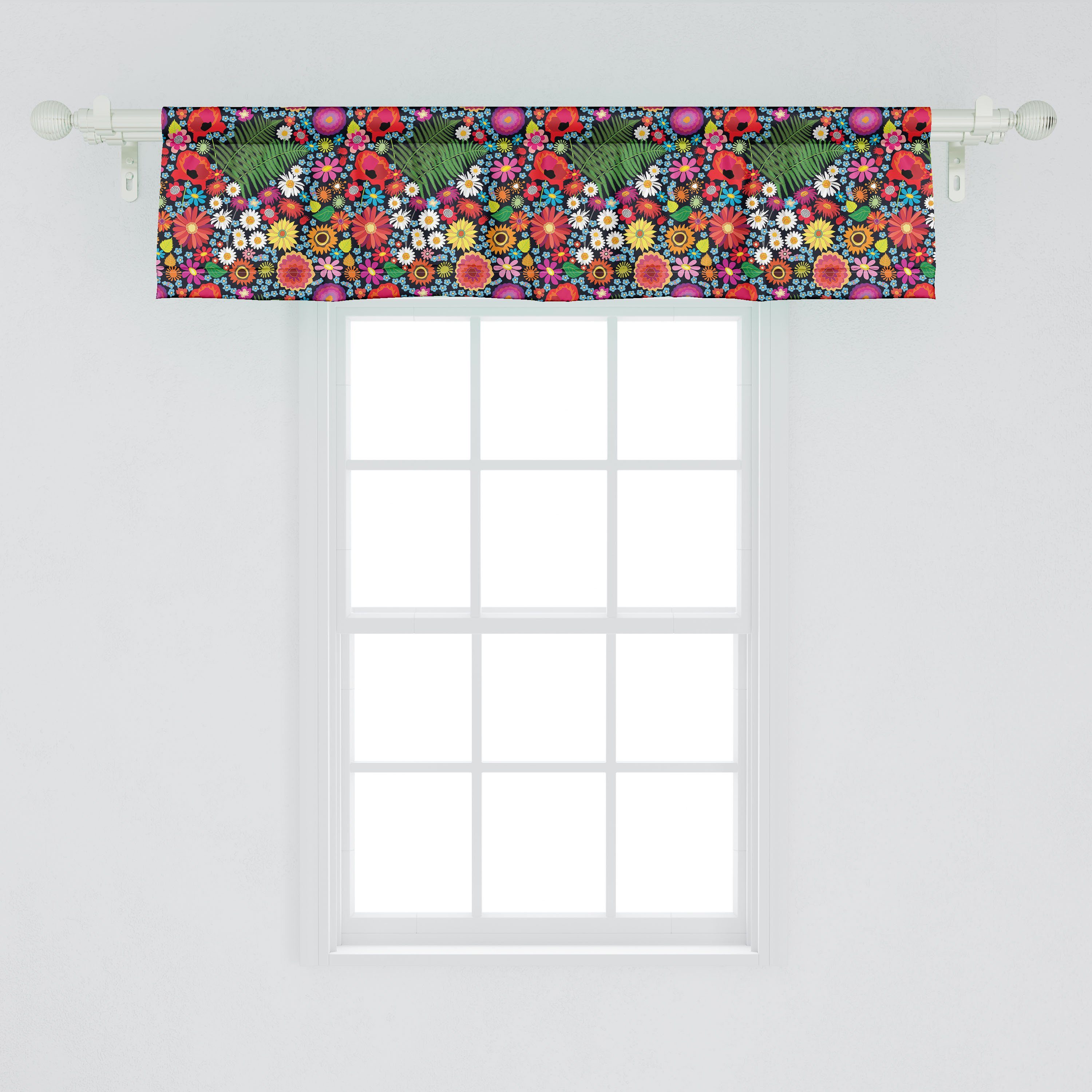 Abakuhaus, Dekor Farne Küche Microfaser, für Schlafzimmer Kamillen und Stangentasche, Vorhang mit Astern Volant Scheibengardine Blumen