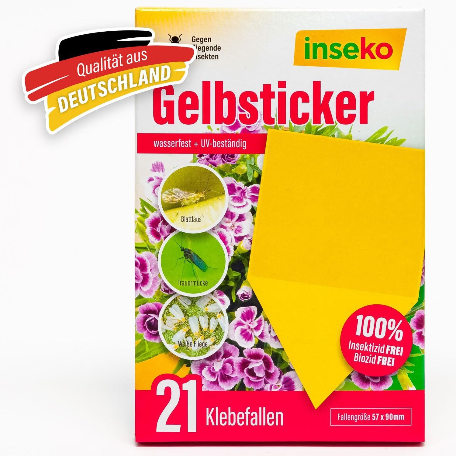 Inseko Klebefalle 21 x inseko Gelbsticker I Gelbtafeln gegen Trauermücken, Gelbfalle 100% giftfrei