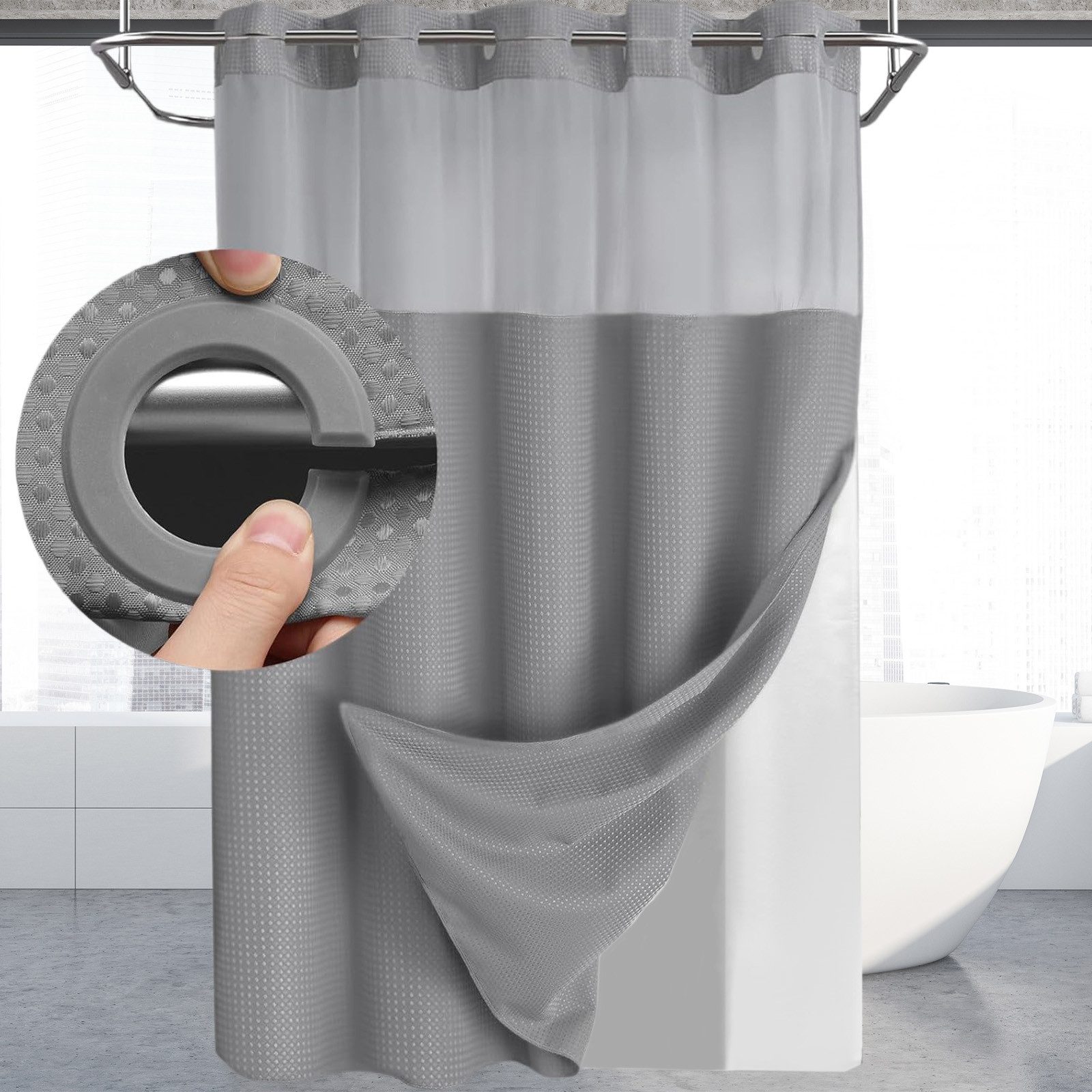 MODFU Duschvorhang Badvorhang Set mit abnehmbarer Innenvorhang Breite 183 c günstig online kaufen