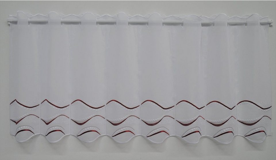 Scheibengardine Welle, Stickereien Plauen, Stangendurchzug (1 St),  halbtransparent, Voile, Stoff mit strukturierter Oberfläche