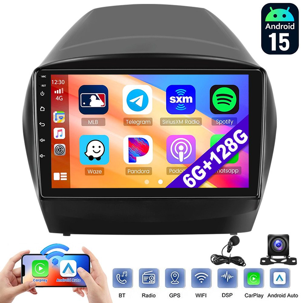 ESSGOO DAB+ Carplay Für Hyundai ix35 Tucson Android 15 Autoradio GPS 6+128G Autoradio (RDS, 6GB+128GB, Digitalradio (DAB), FM, AM, Carplay Android Auto Bluetooth EQ USB GPS Navi WIFI Touchscreen)