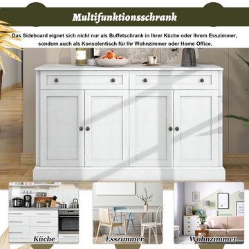 WISHDOR Anrichte Großes Küchenschrank mit 4 Türen und 2 Schubladen, Sideboard (150 x 86 x 40 cm (L/B/H), moderner Buffetschrank für Esszimmer und Wohnzimmer)