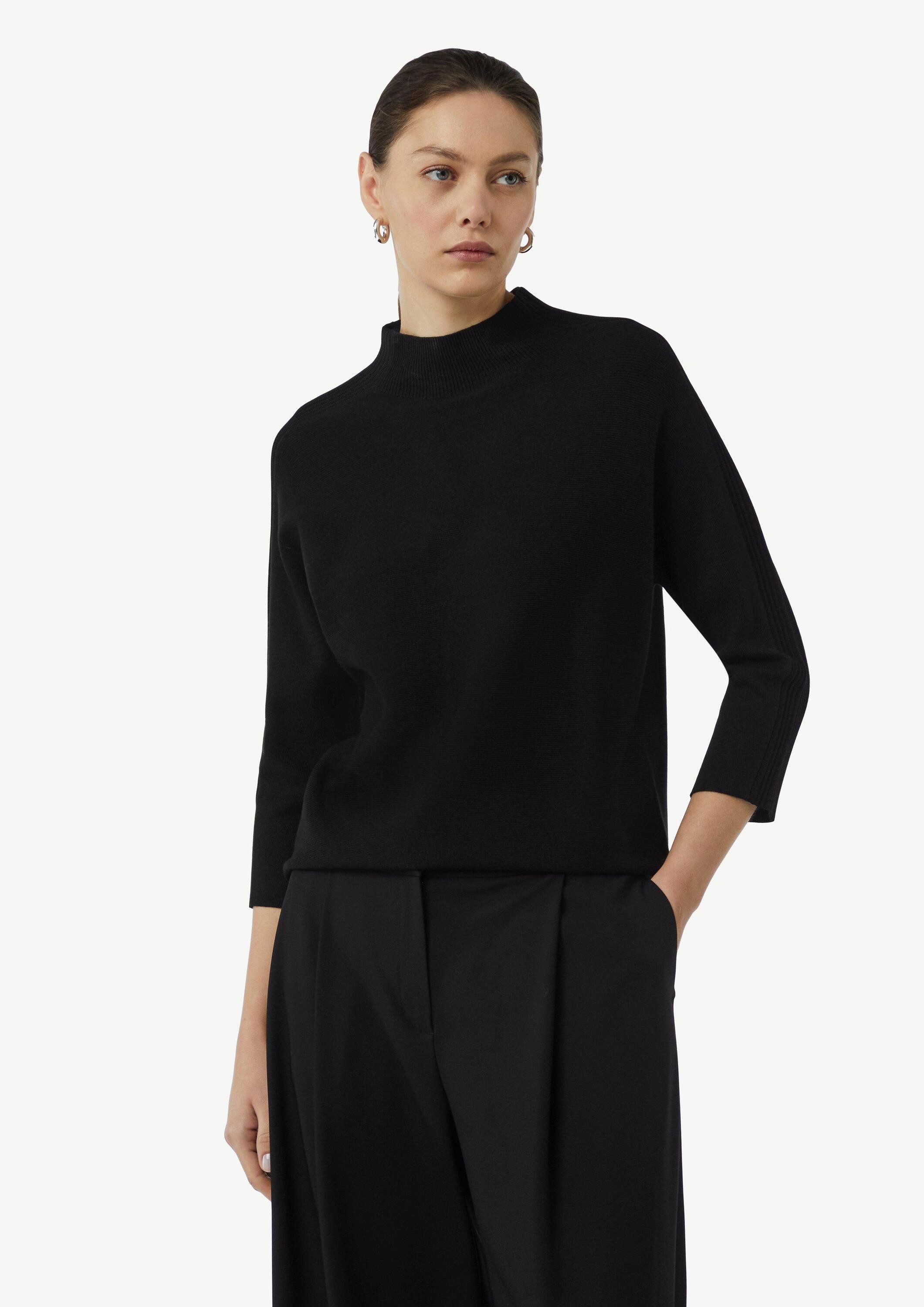 comma 3/4 Arm-Pullover Strickpullover Feinstrickpullover mit Stehkragen und Rippdetail