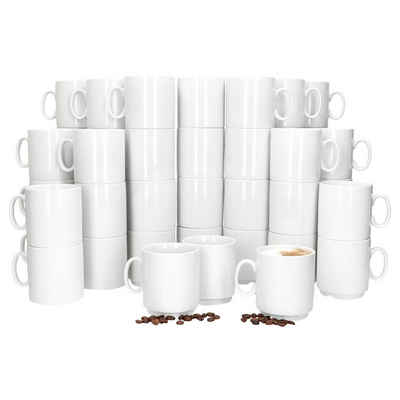 MamboCat Tasse 48er Set Event Kaffeebecher 250ml weiß Porzellan-Tassen stapelbar, Porzellan