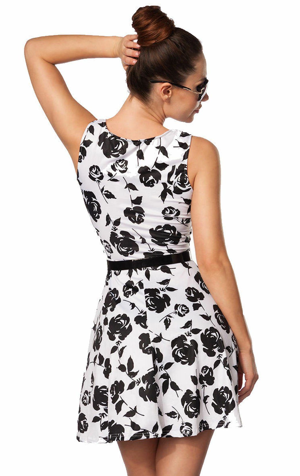 Sommerkleid Sommerkleid Minikleid Gürtel weiß schwarz Damen-Kleid geblümt luftiges