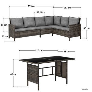 SVITA Eckbankgruppe MADISON, (Set, 2-tlg., Lounge mit Tisch), Gartenlounge, Sitzlounge, Tisch mit Glasplatte