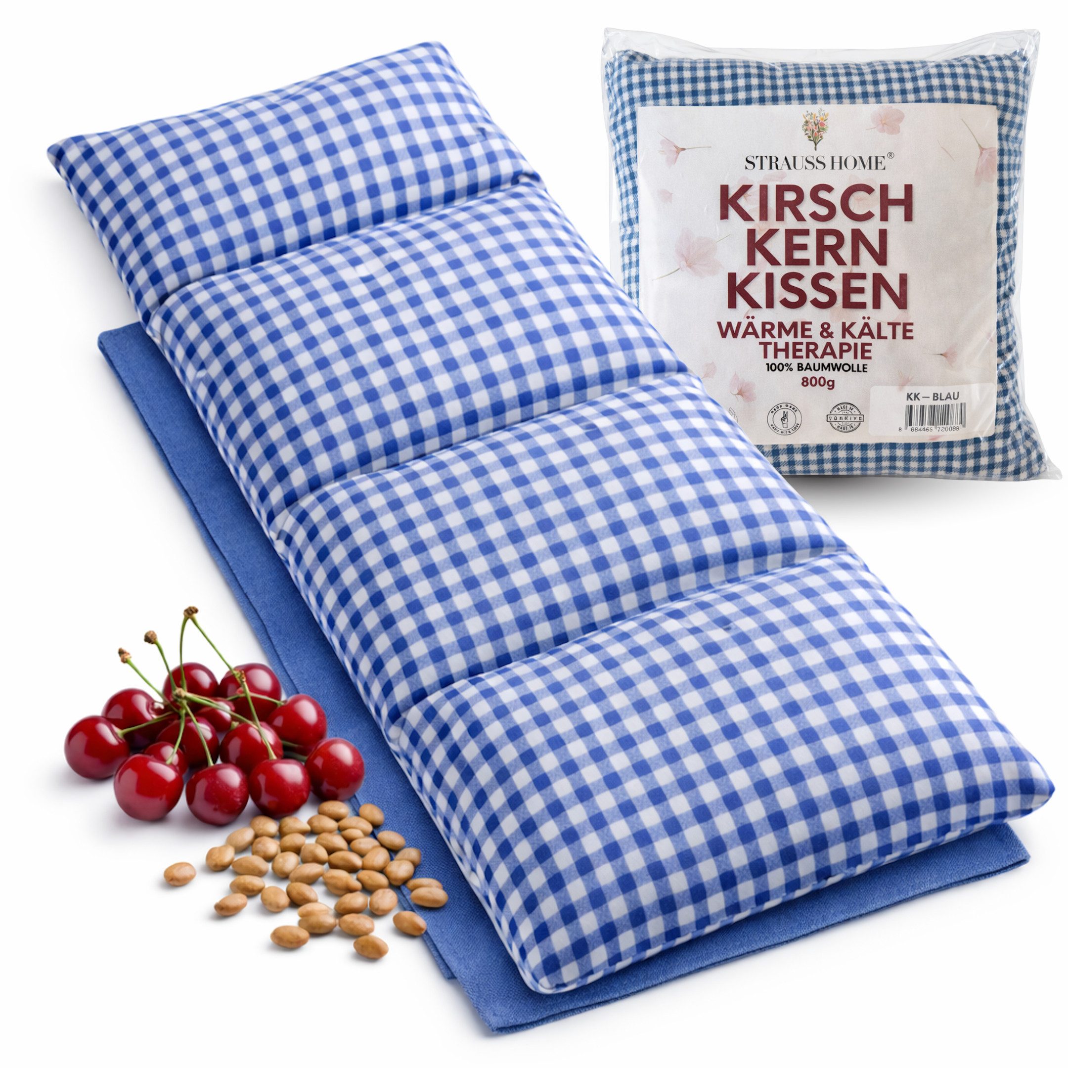 Strauss Home Wärmekissen Kirschkernkissen Gross, Mikrowellengeeignet, Körnerkissen 50x20cm, (1-tlg), Vintage - 100% Baumwolle