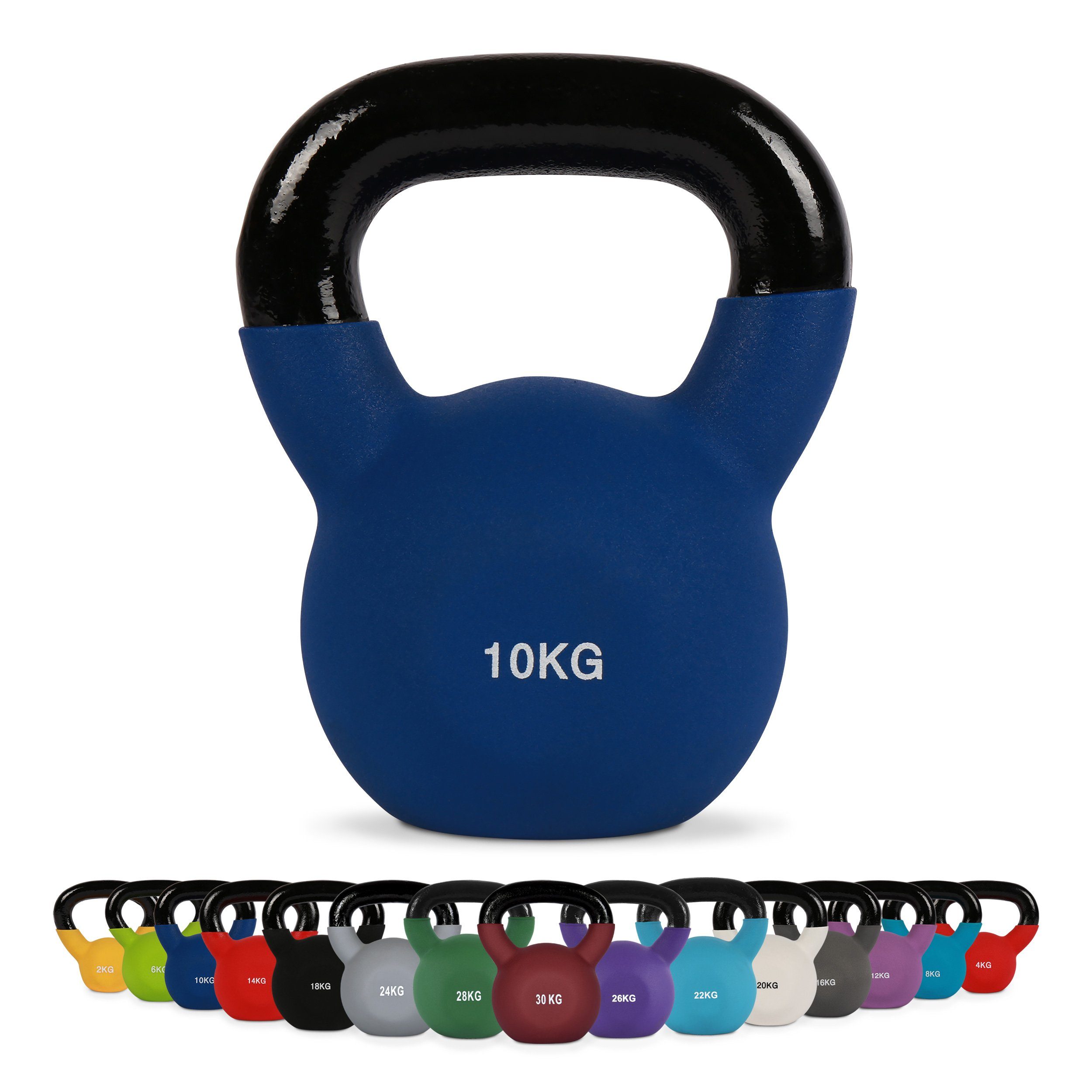 2 MSports® 10 inkl. Kg - Dunkelblau 30 – Übungsposter Neopren Kettlebell Professional kg Kettlebell