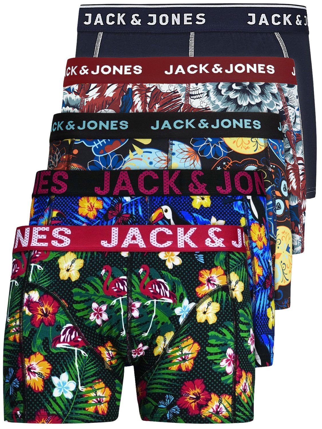 Jack & Jones Боксерские мужские трусы, боксерки Jacvel (5-St., 5er Pack) gute Passform durch elastische Baumwollqualität