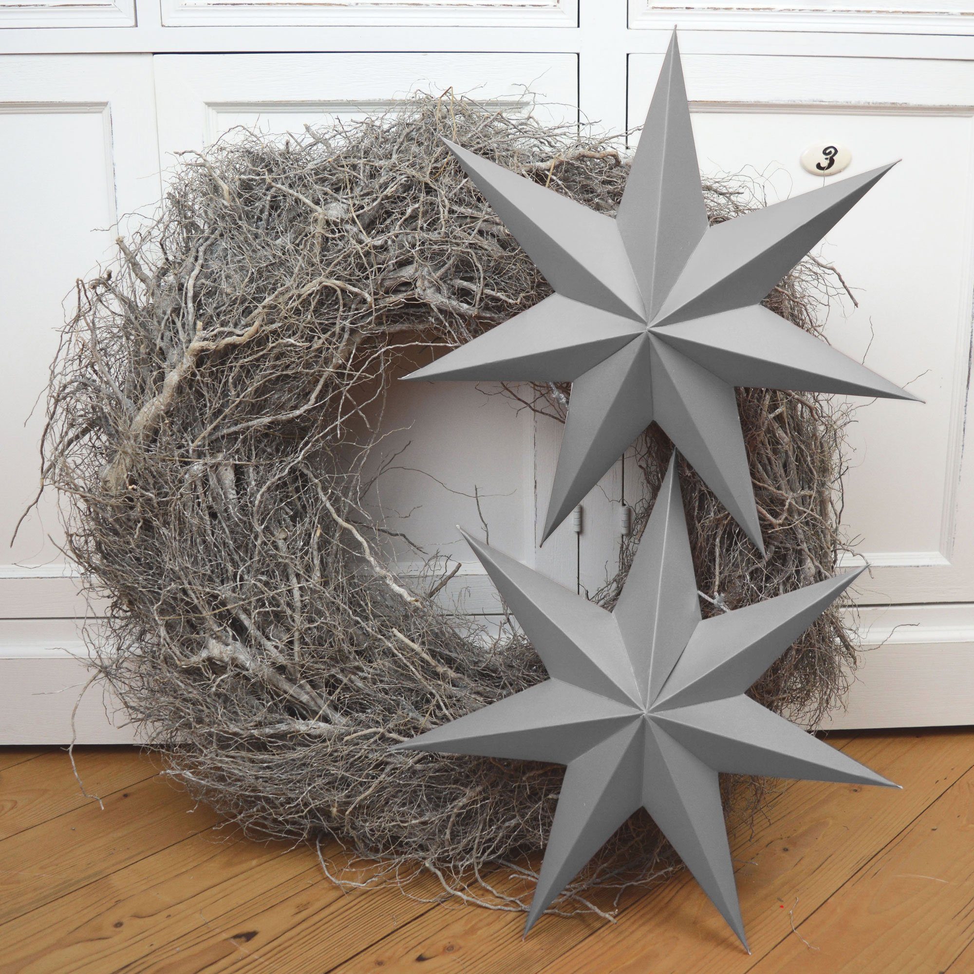 Frau WUNDERVoll Papiersterne 2 Faltsterne - grau, Ø 40 cm, 7 Zacken