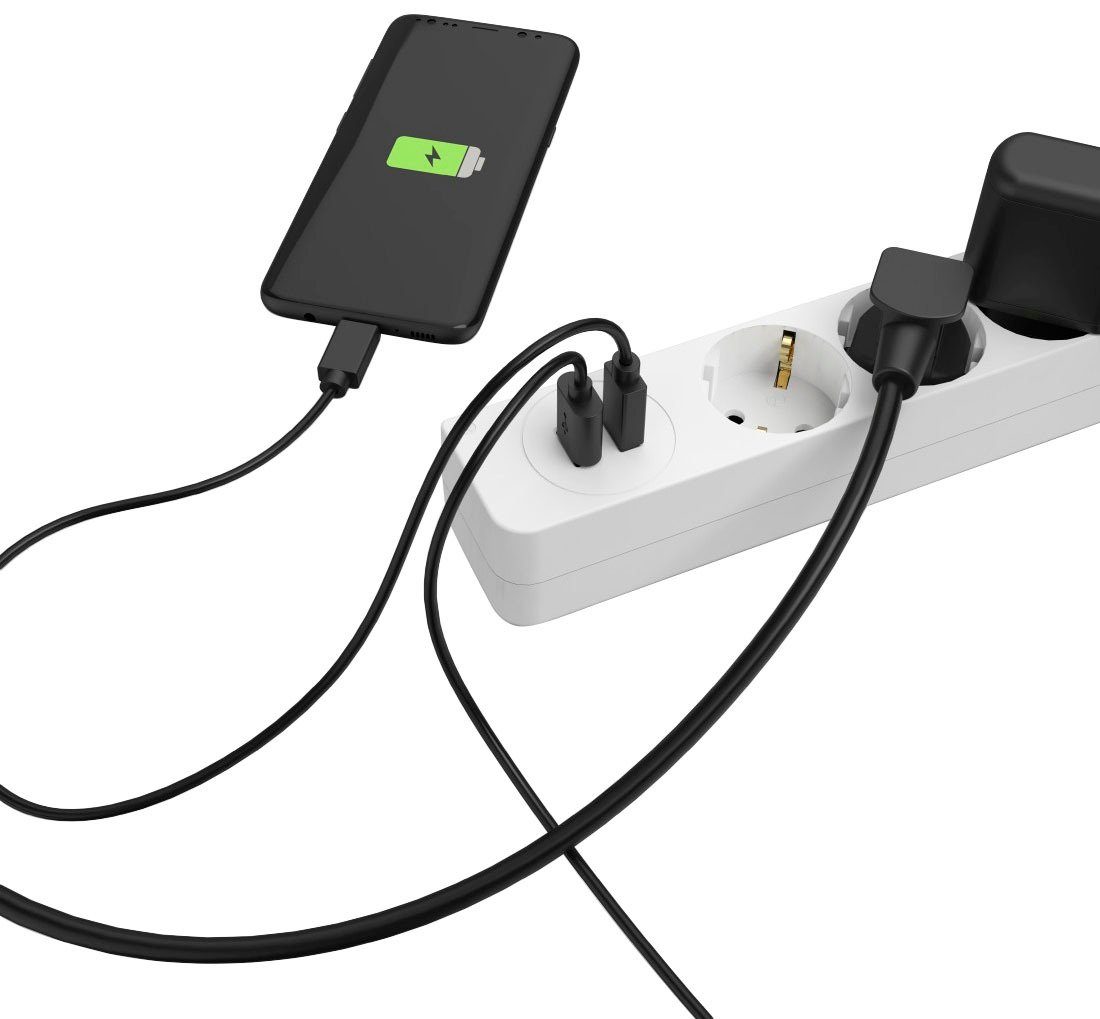 USB-Anschlüsse, Kabellänge (Ein- / 7-fach Hama x Steckdosenleiste m), Schutzkontaktkupplung, 2 Schutzkontaktstecker, USB-A 1,4 weiß Ausschalter,