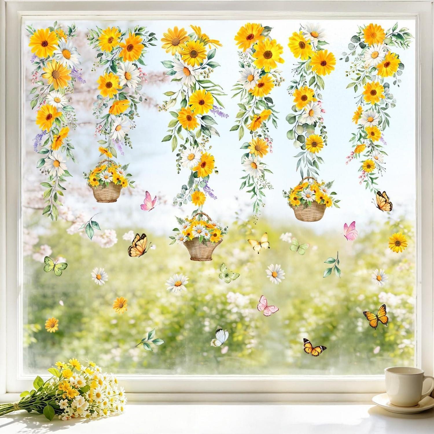 LuxusKollektion Fensterbild Fensterbilder Wildblumen Glasaufkleber Gelb 30x20cm