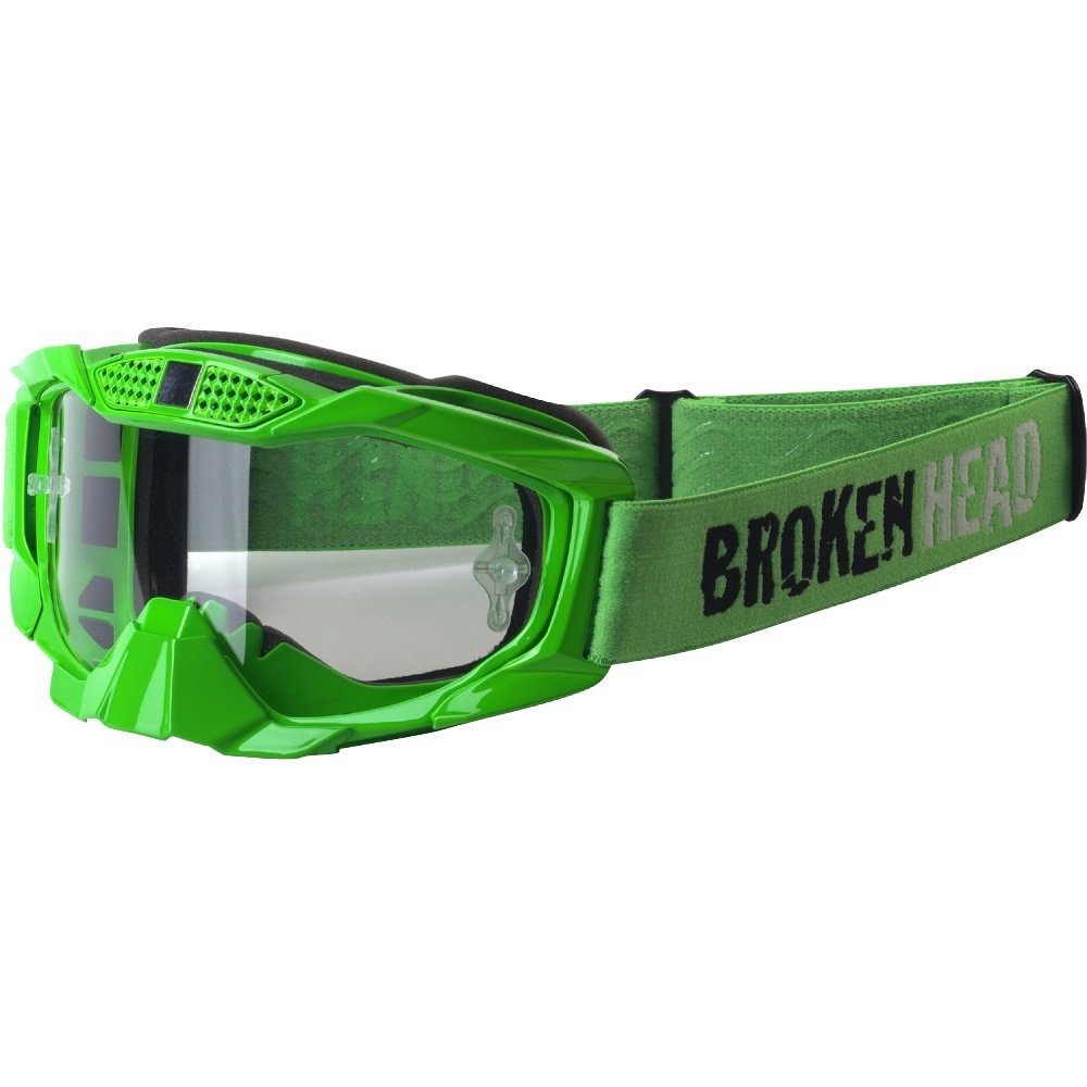 Grün, Head Broken MX-1 Motorradbrille verstellbar Größe Goggle