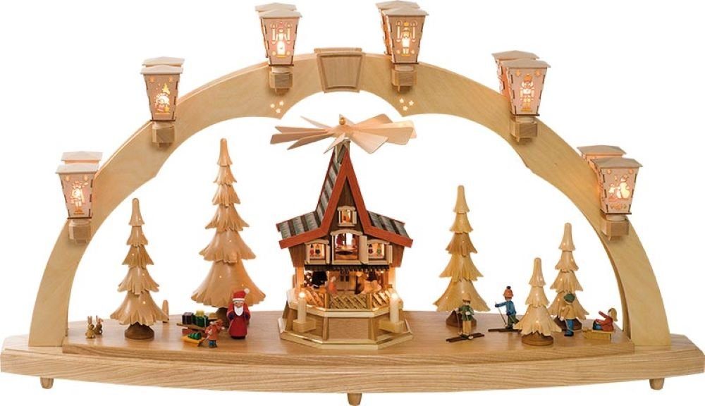 Richard Glaesser Lichterbogen Schwibbogen Weihnachtswald mit Adventshaus, Handwerkskunst aus dem Erzgebirge