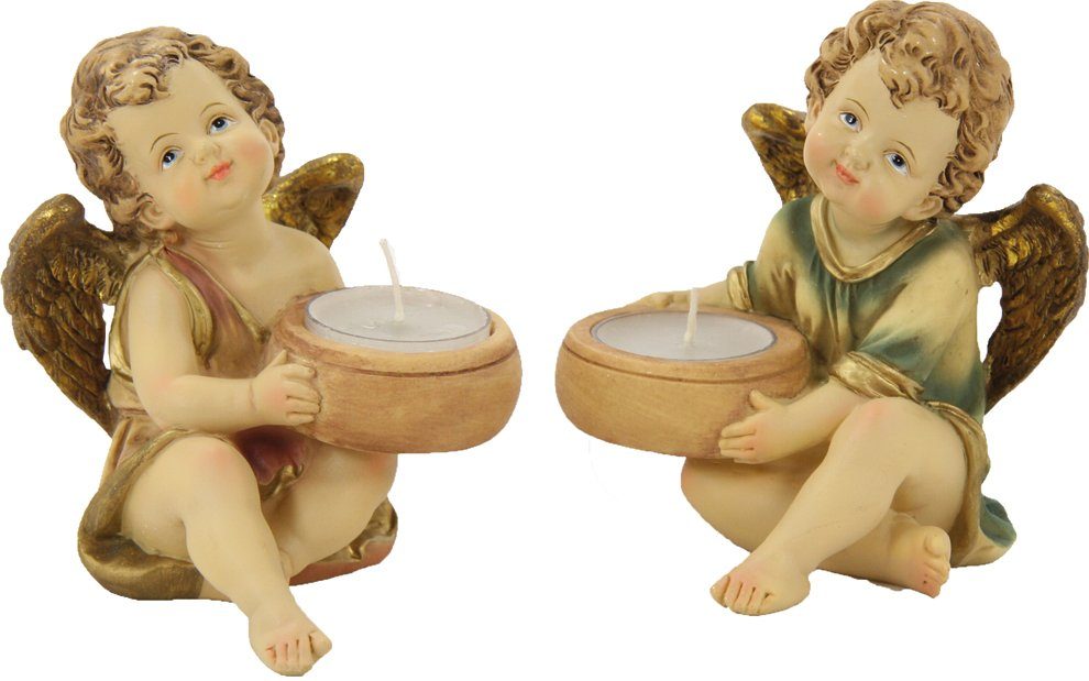 Engelfigur Engel sitzend, Teelicht 2-teilig 12 cm