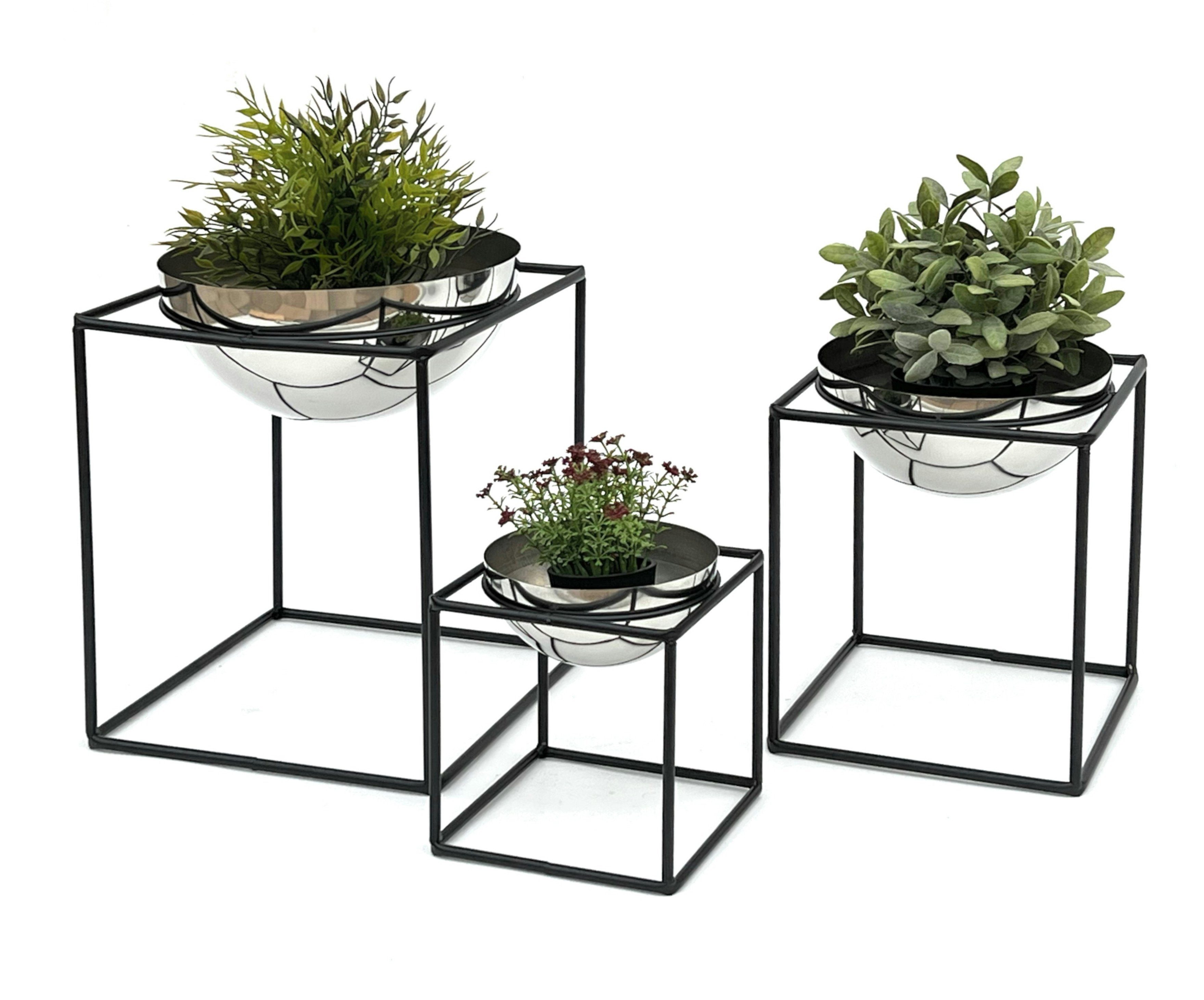 Blumenständer Metall mit Topf Schwarz Silber Blumenhocker 3er Set