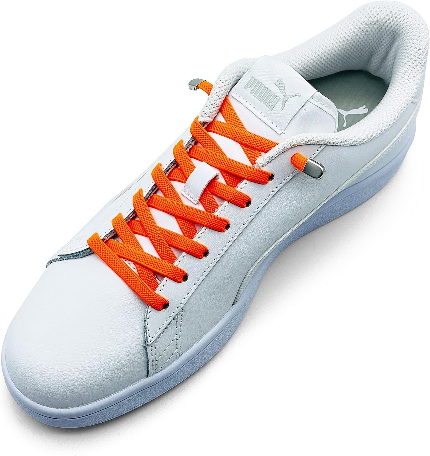ELANOX Schnürsenkel 4 Stück für 2 Paar Schuhe elastische Schnürsenkel mit Clips, inkl. Enden (Clips) - 8 St. in silber orange