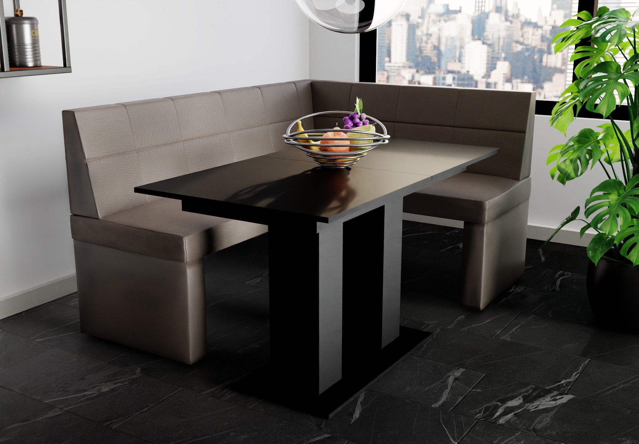 Tisch „BLAKE“ ausziehbarer Schwarz, Tisch Eckbankgruppe Eckbankgruppe Fun 168x128cm Größe mit Möbel
