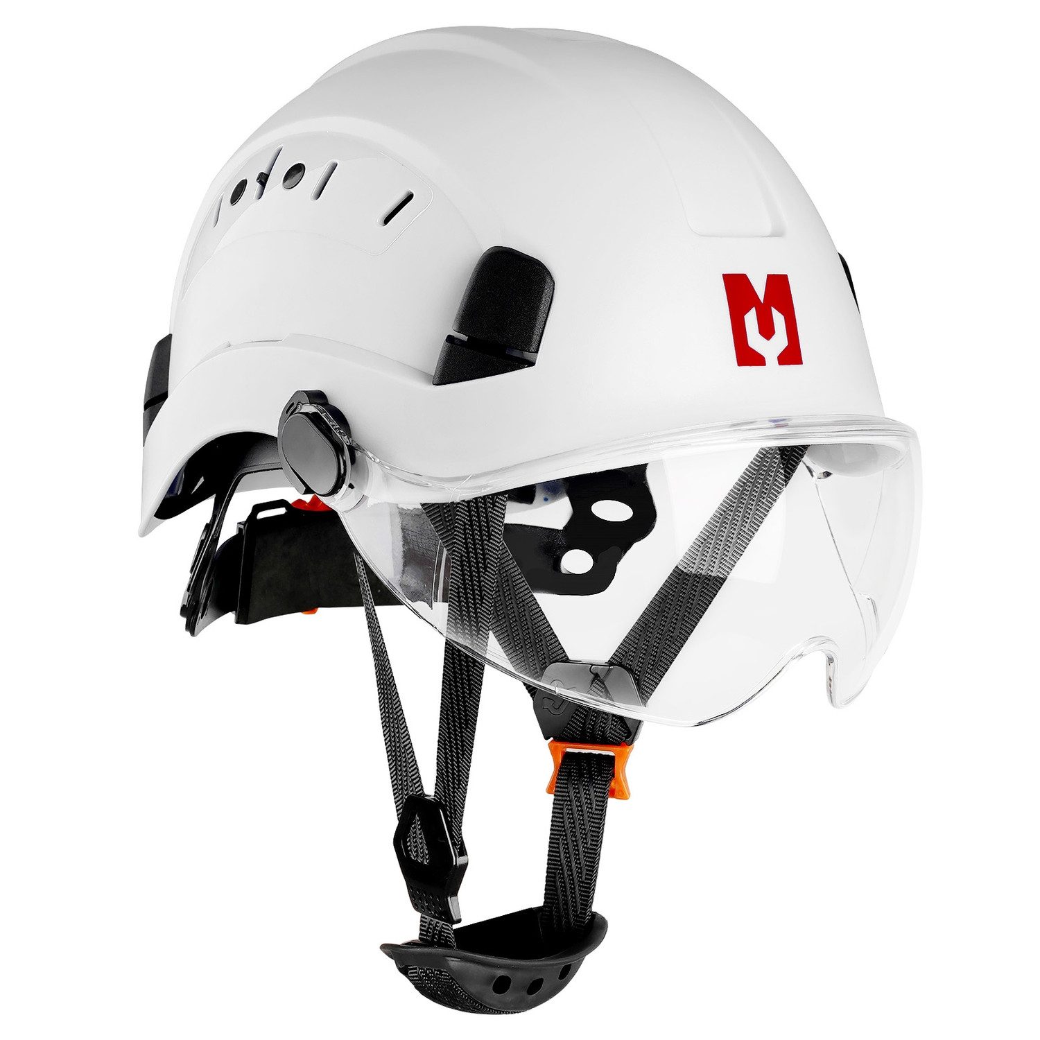 Mustbau Schutzhelm EN397 Schutzhelme mit Schweißband und Visier, 53 bis 63cm Verstellbarer Kopfumfang, strapazierfähiges ABS-Material