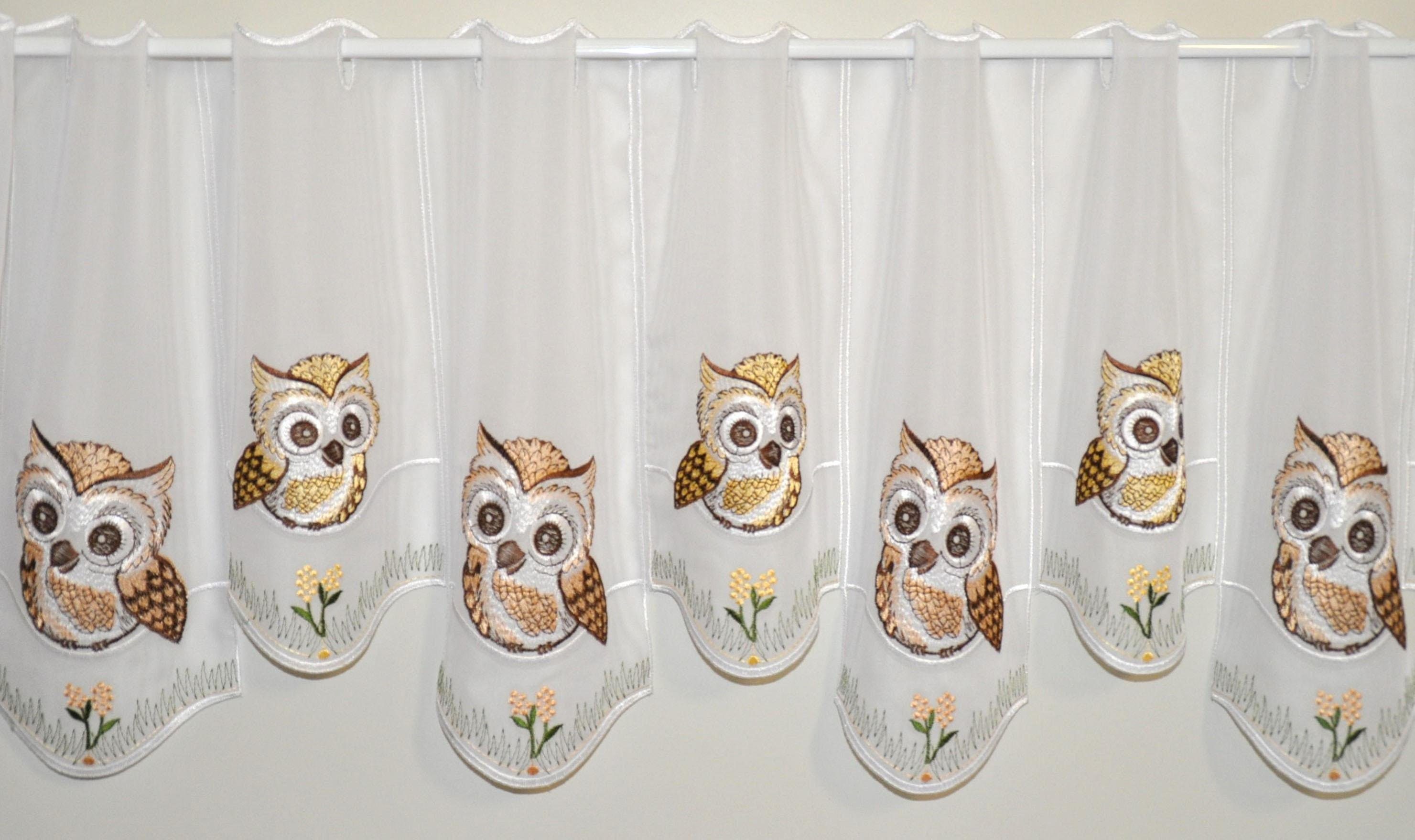 Stickereien Plauen Scheibengardine Eulen (1 St), Stangendurchzug, transparent, Voile – Bild 2 von 4