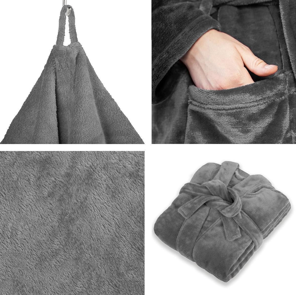 Gräfenstayn Unisex-Bademantel Damen Herren Kuschelfleece Bademantel Größe S-XXXL, warm & kuschelig, Waden bis Knöchellang, Fronttaschen, Gürtel, S-XXXL