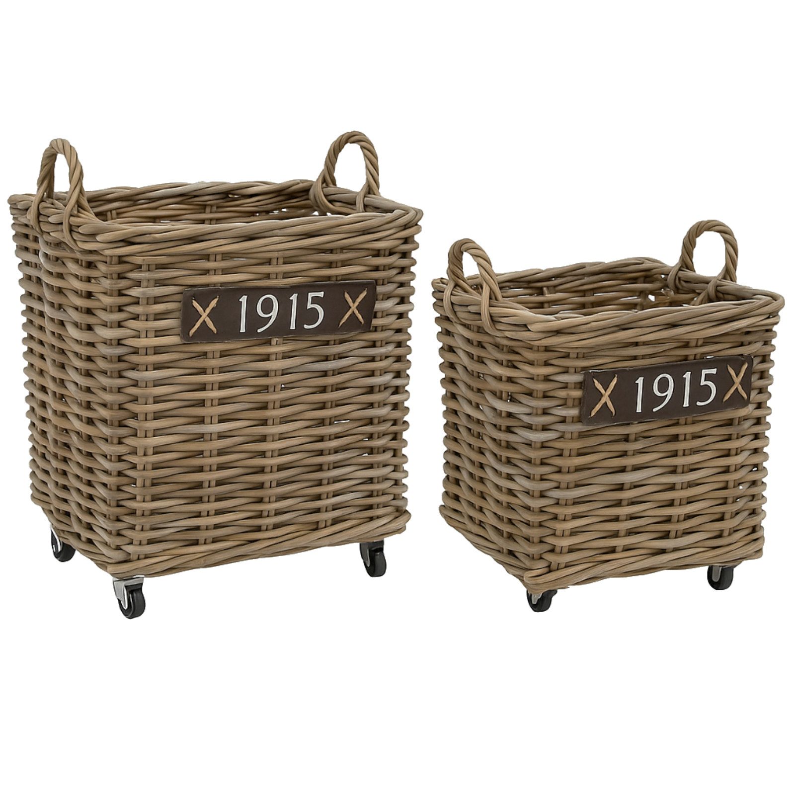 Van der Leeden Kaminholzkorb Feuerholz Brennholz Korb Rattan Rollen Handmade 2 Tlg. Set (Set, 2 St., Packung), 2tlg Set, Rattan, Handmade, Holzboden