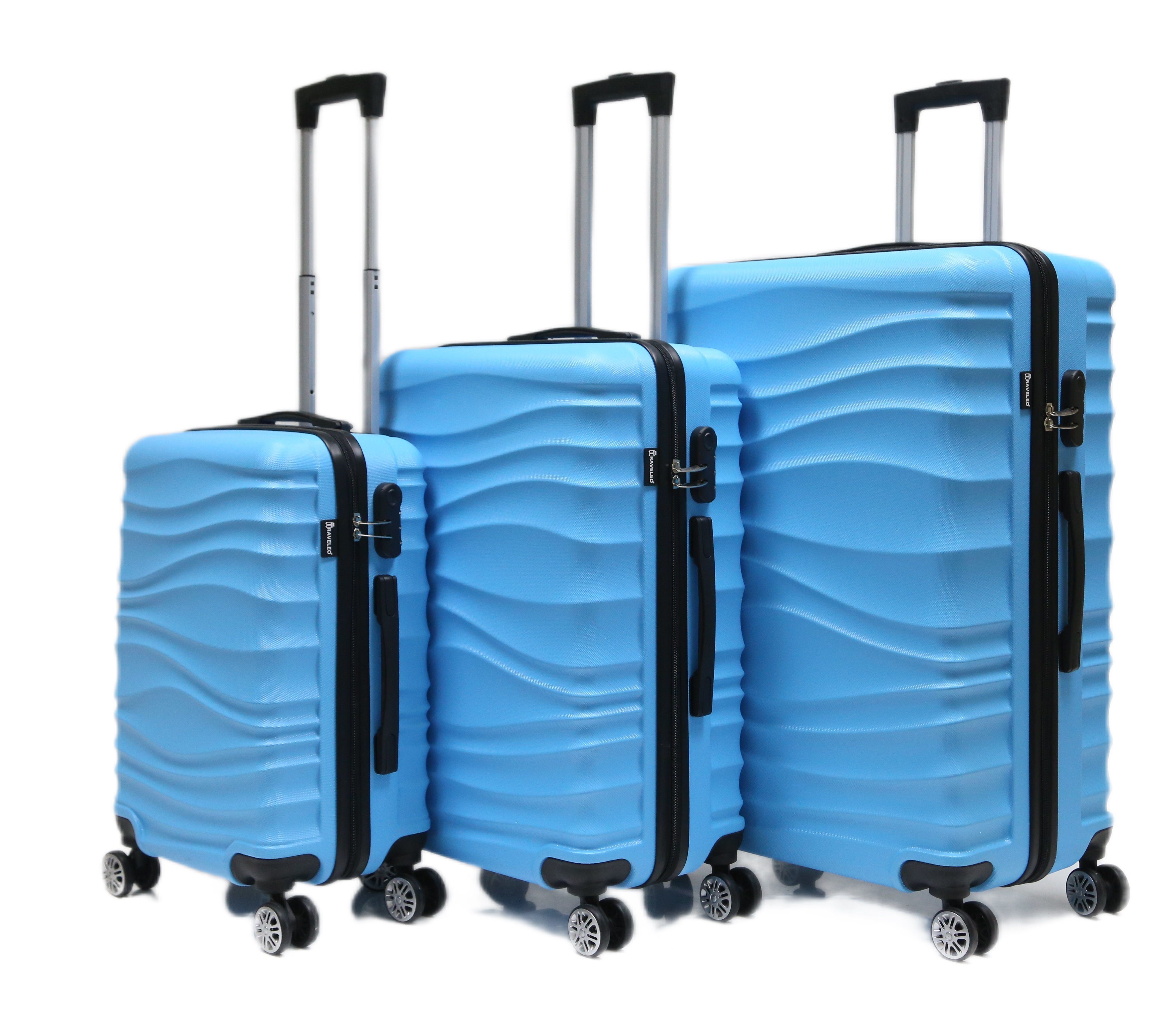 Koffer Trolley tlg) Cheffinger (3 Blau 3 Reisetasche, tlg Reisekoffer Kofferset Gepäck Hartschale