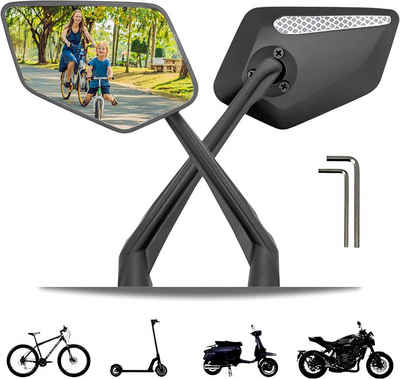 SOTOR Fahrradspiegel Fahrradspiegel (links/rechts+links) mit extra großer Spiegelfläche (360° verstellbarer Fahrrad Spiegel, für E-Bike & E-Scooter Lenker, schlagfestes Echtglas, 2-St)