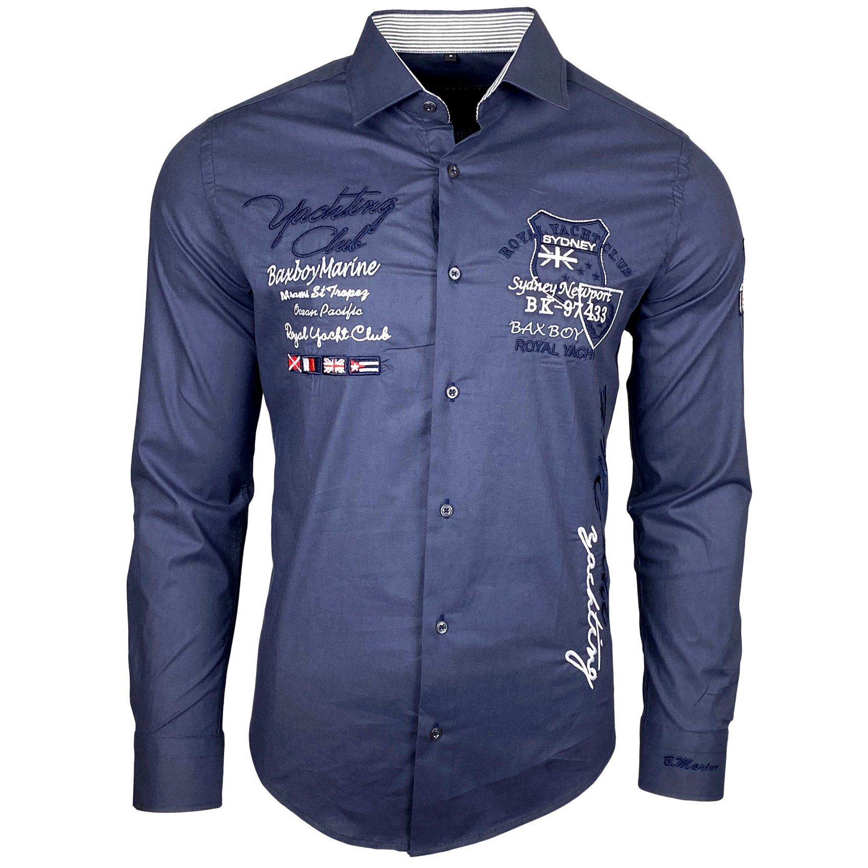 Baxboy Langarmhemd Baxboy Edel Dezent Herren Hemd Stickerei Hemden Kontrast Langarm B-508