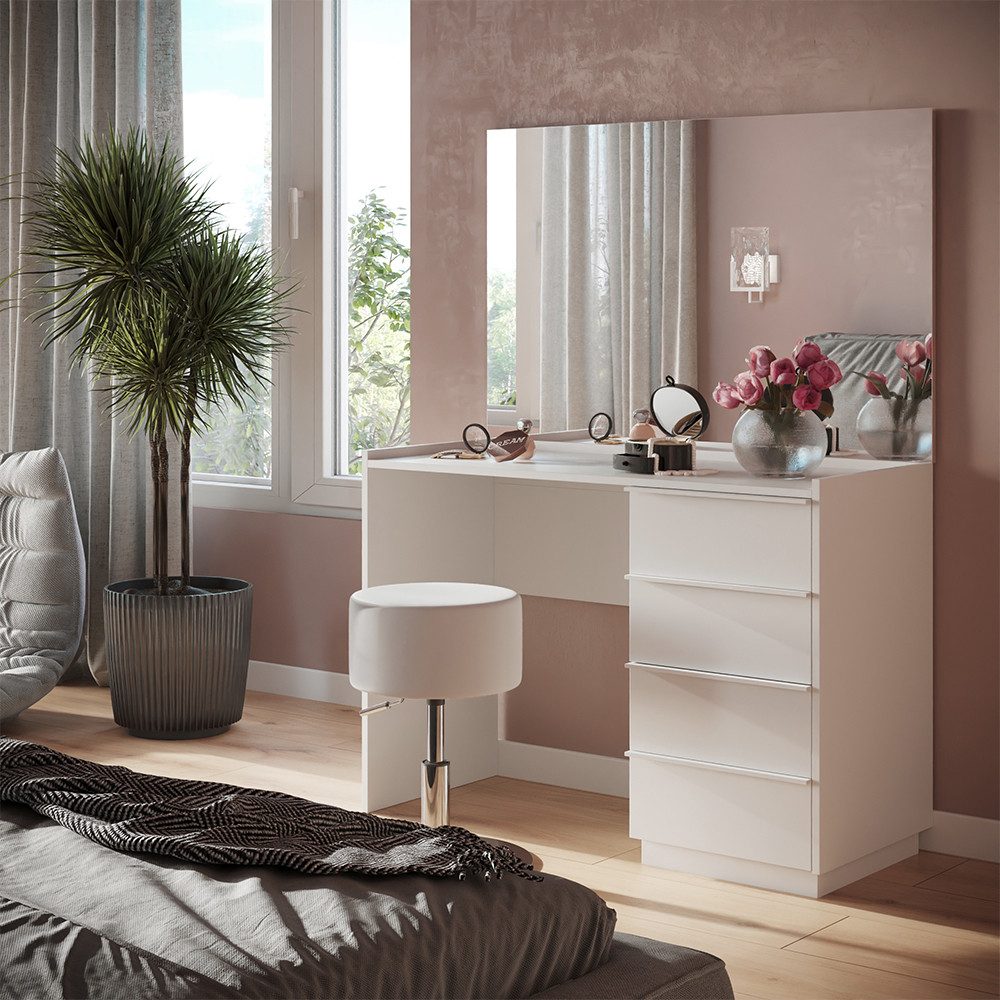 Vicco Schminktisch Viktoria, Weiß, 110 cm mit Spiegel & Hocker (3-St)