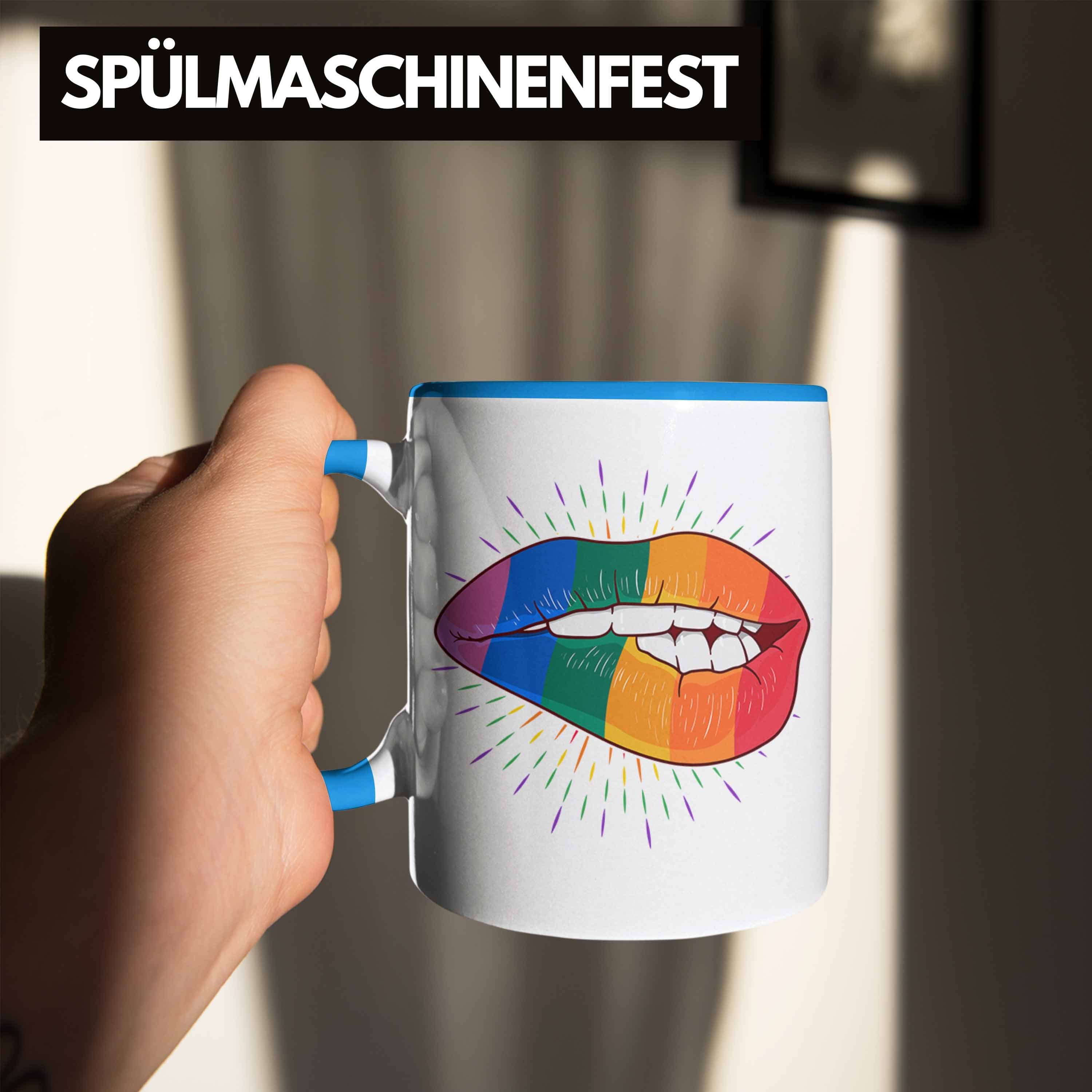 Bunte Regenbogen für Geschenk Transgender Trendation Lesben Lustige - LGBT Trendation Blau Lippe Grafik Schwule Tasse Tasse Regenbogen