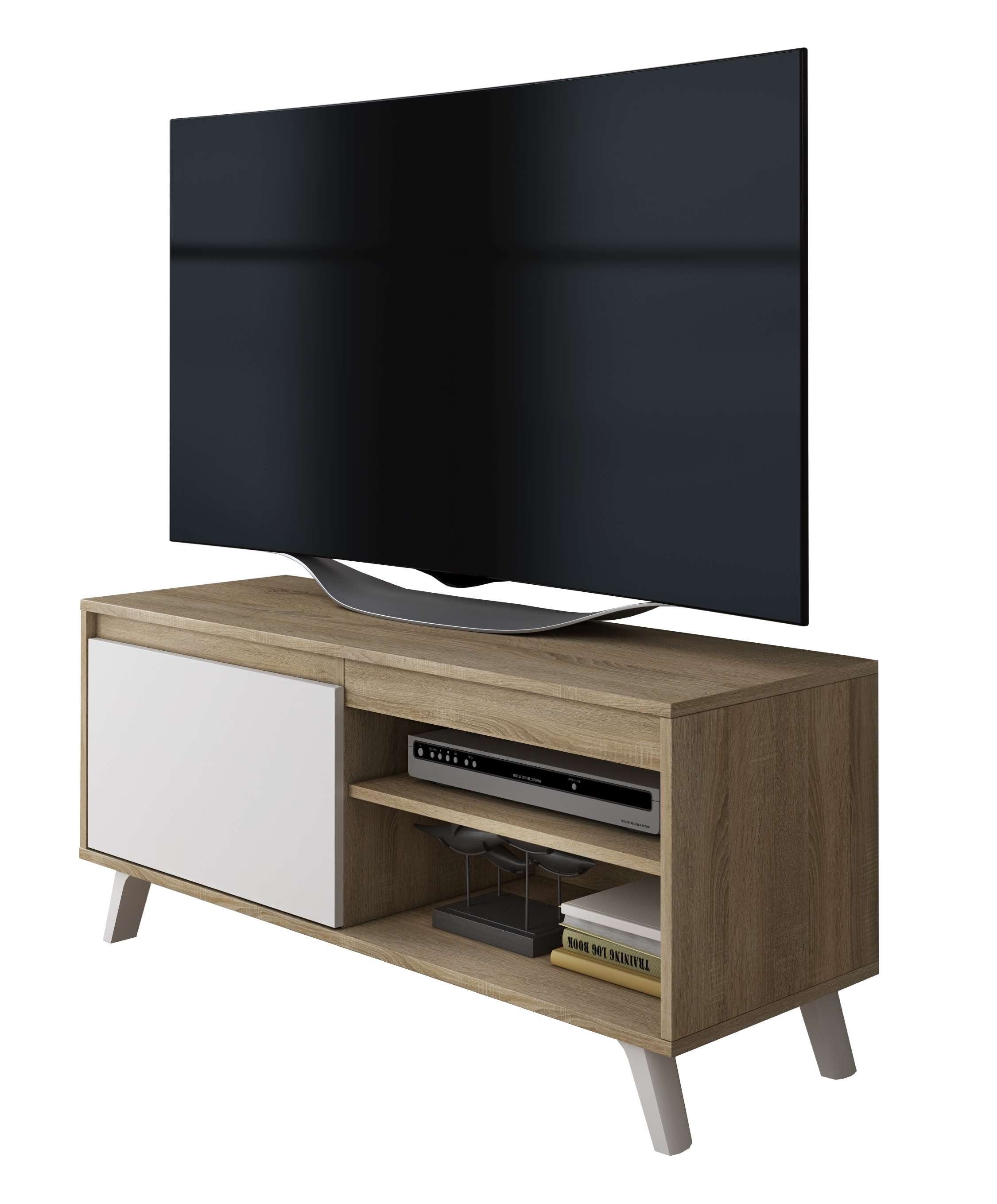 TV-Schrank DARSI 140 Lowboard Sonoma/Weiß skandinavisches Kommode oder cm Furnix Fernsehschrank 100 breit Design Wahl