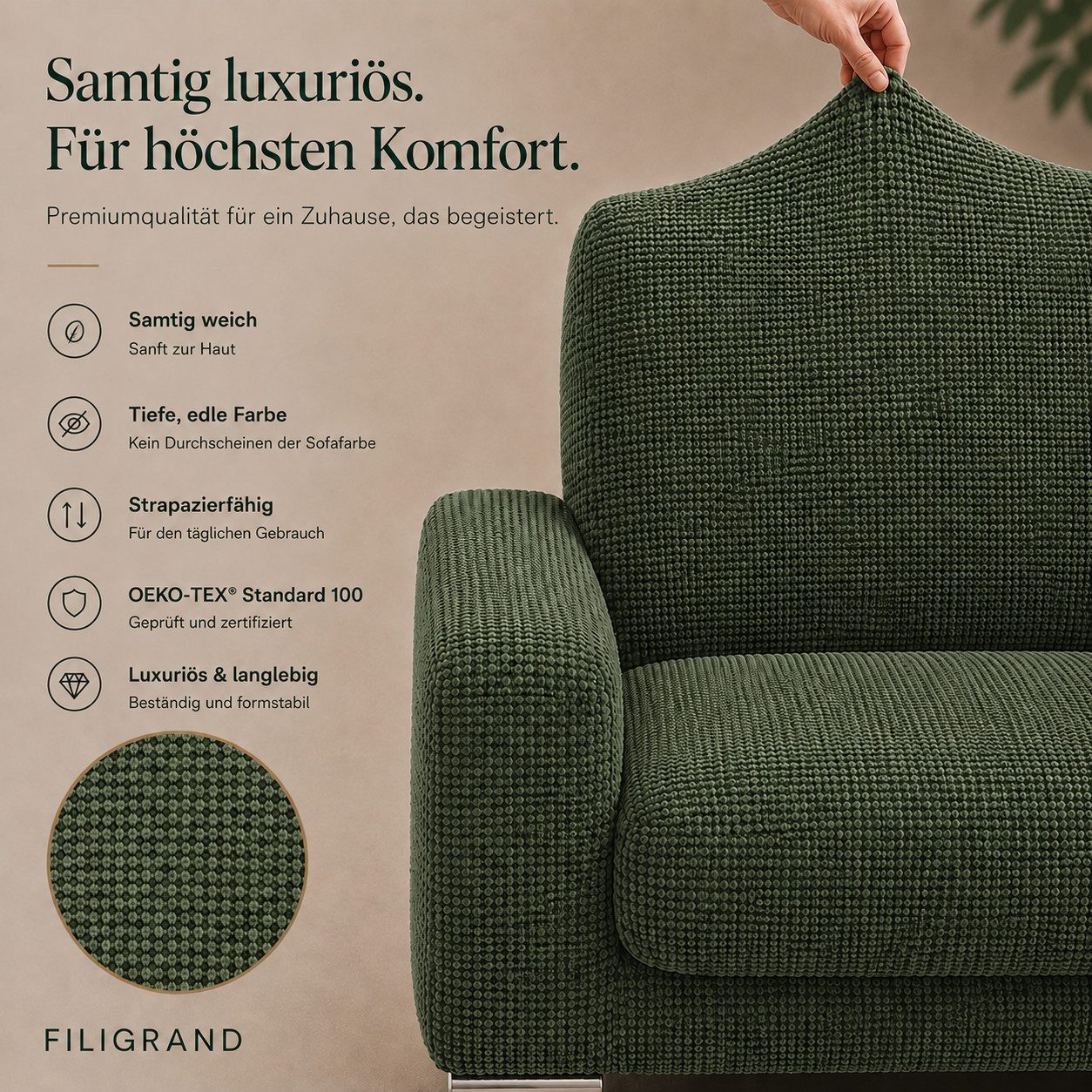 Belmarti Sesselhusse luxuriöser und edler Sesselbezug, Chenille Oberfläche, hochwertiges und langlebiges Material, made in Spain