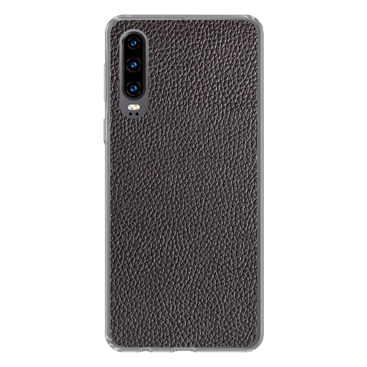 MuchoWow Handyhülle für Huawei P30 Leder - Lederoptik - Schwarz - Hell, Handy Case, Silikon, Bumper Case Dünn