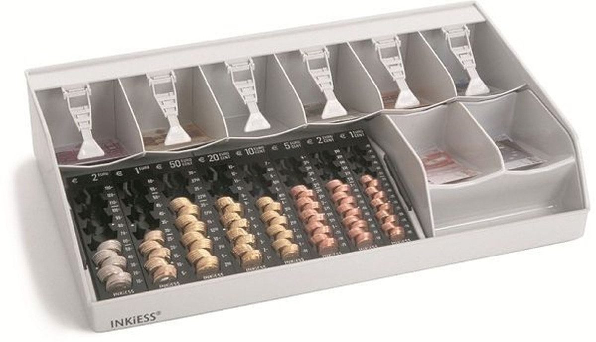 INKiESS Geldkassette Kasse Rekord 880 PLS mit Banknoten-Sicherungen lichtgrau