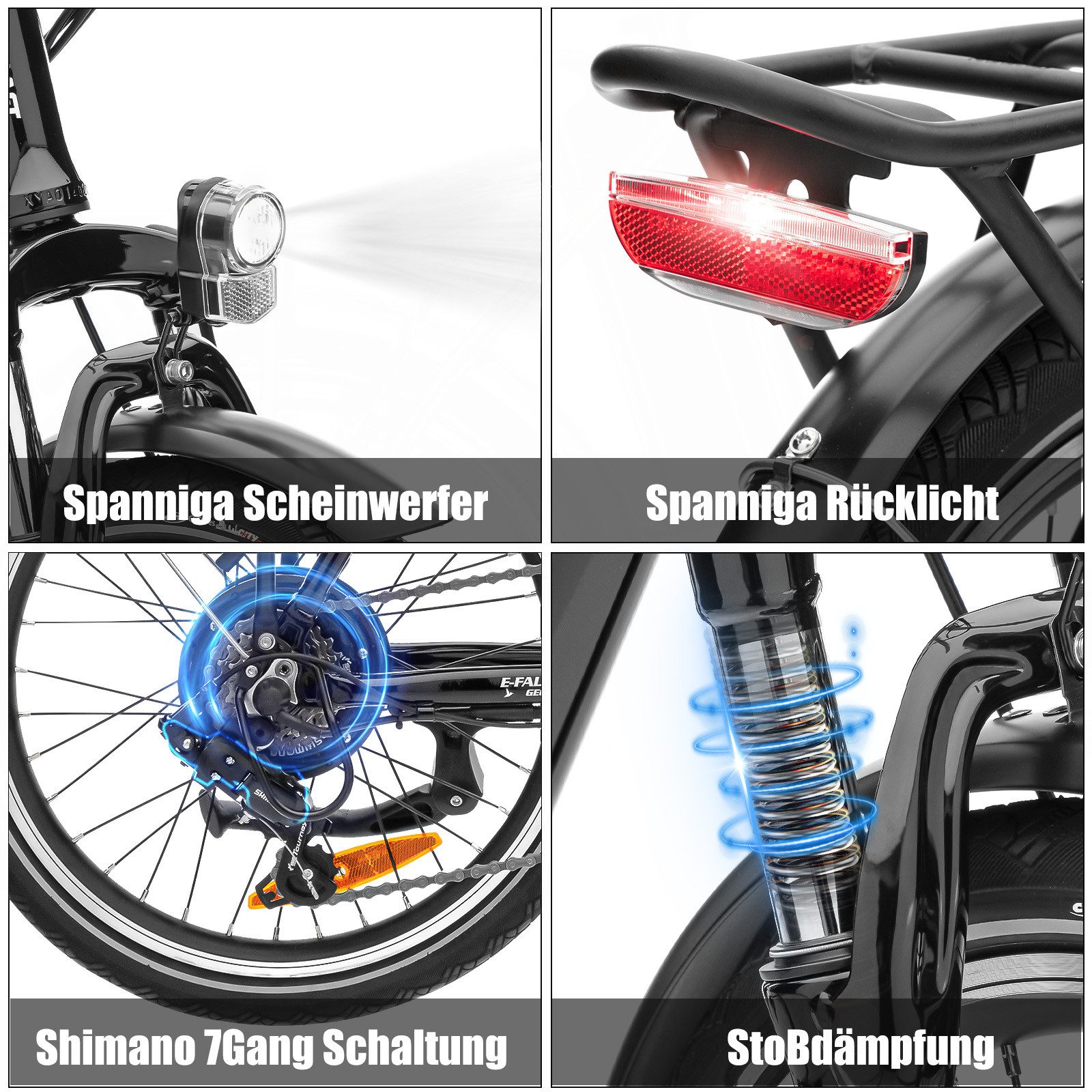 VECOCRAFT E-Bike Faltrad 36V 13Ah Elektrofahrrad,20’’ Pedelec max.100km,klappbar, E-PAX, 7 Gang Shimano, Kettenschaltung, Heckmotor, 468 Wh, E-Citybike,Cityrad  – Bild 5 von 5