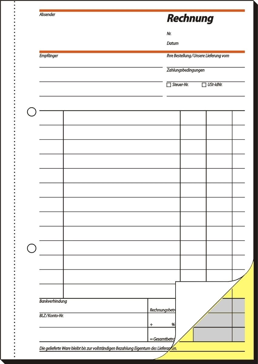 Formularblock Formularbuch Rechnung A5 hoch selbstdurchschreibend VE=2x40 Blatt