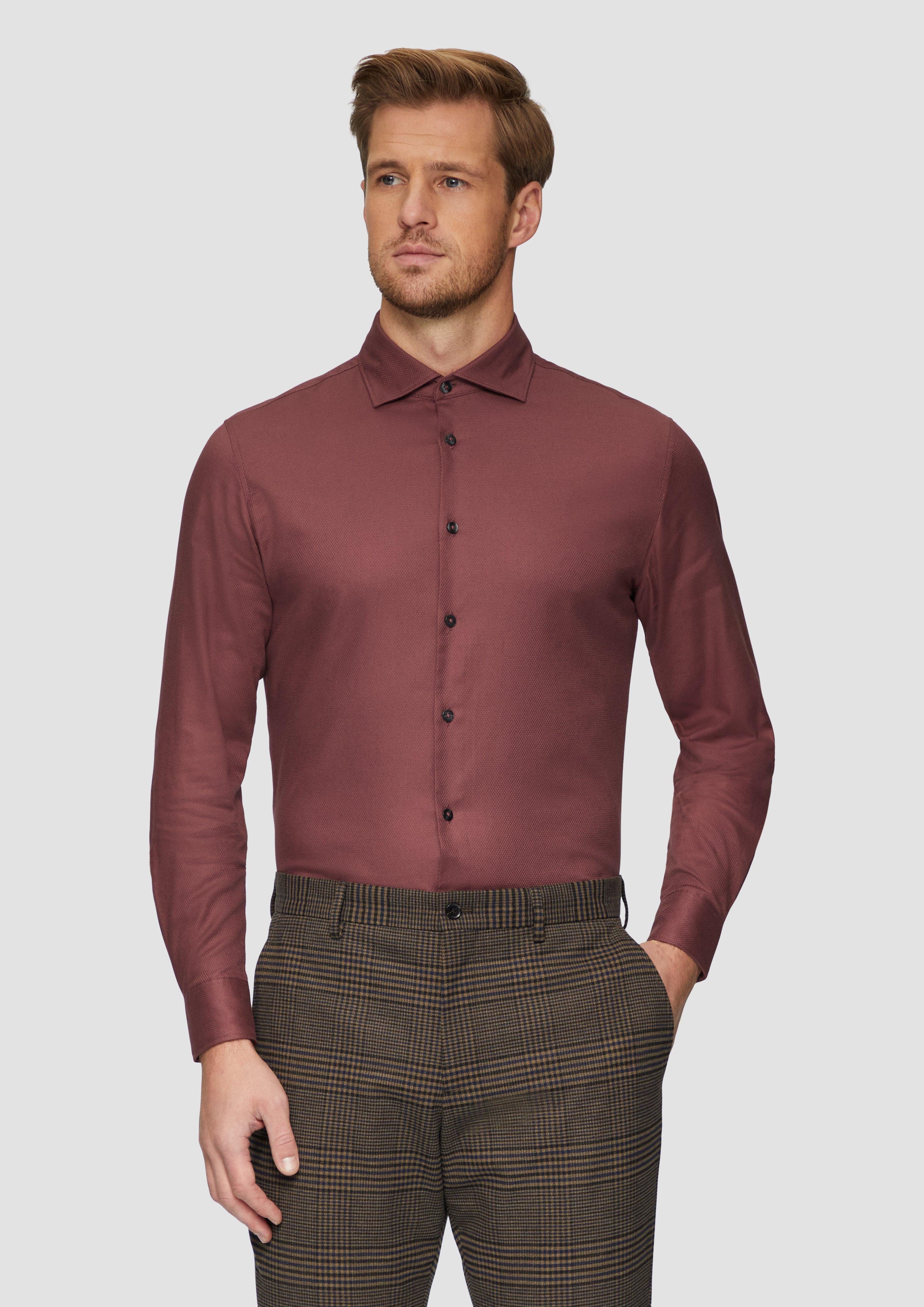 Langarmhemd Tailored Fit: Fein strukturiertes Hemd aus Comfort Stretch