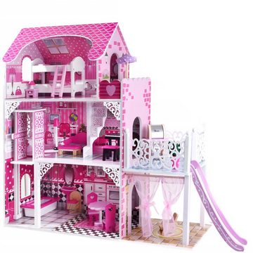 COIL Puppenhaus Holzpuppenhaus, Spielzeugset mit Möbeln und Zubehör, Rutsche, Licht