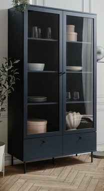 Finori Vitrine Caracas (Vitrinenschrank in dunklem blau, 100 x 183 cm) 8 Fächer und 2 Schubladen