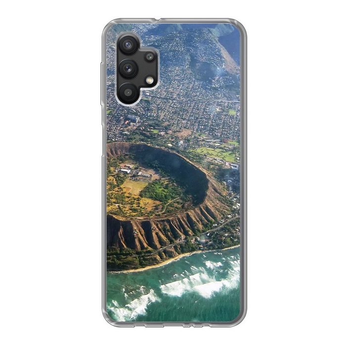 MuchoWow Handyhülle Ein Luftbild von Honolulu und einem erloschenen Krater auf Hawaii Handyhülle Samsung Galaxy A32 5G Smartphone-Bumper Print Handy
