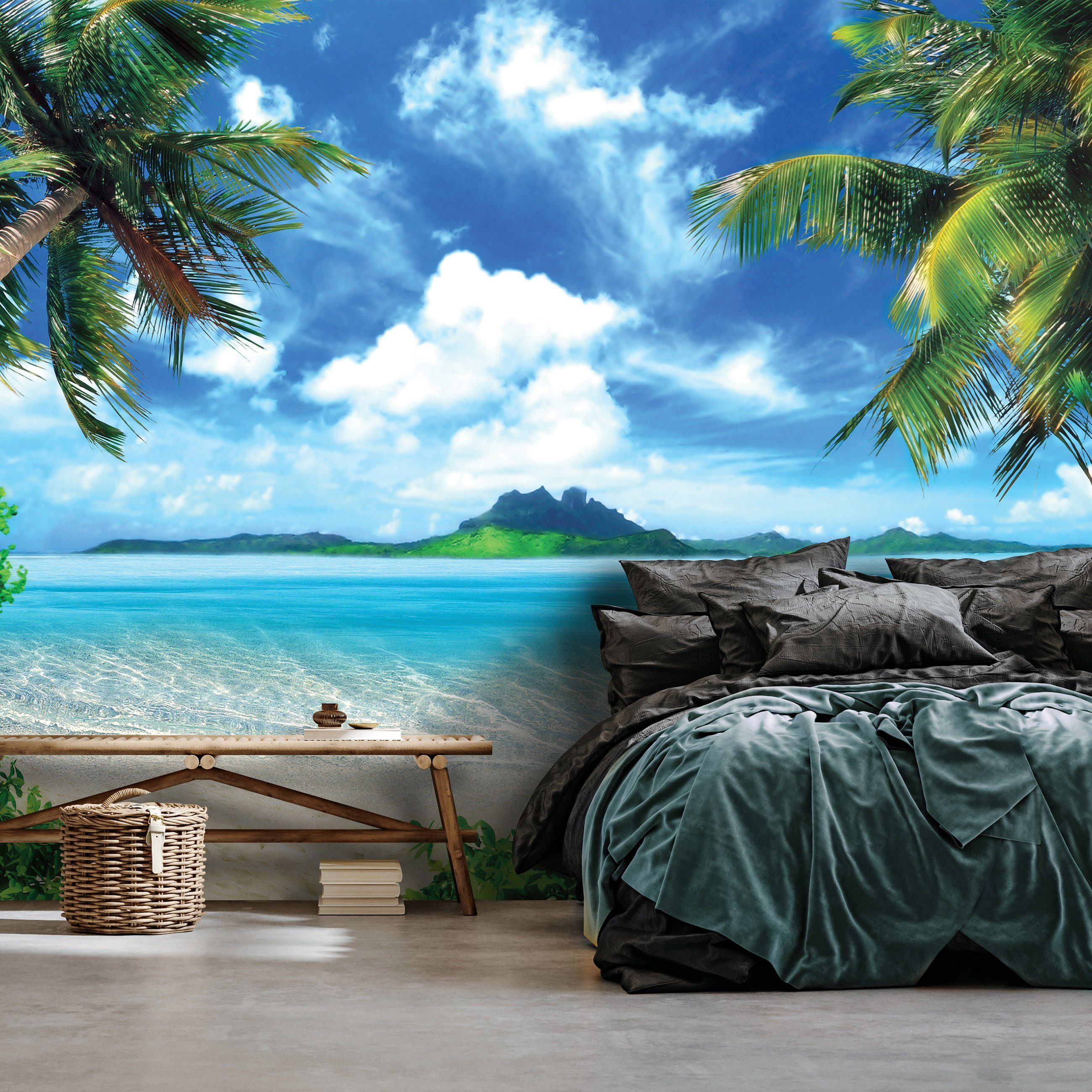 Wallarena Fototapete Strand Wohnzimmer Tapete Tropen Wandtapete, Kleister Palm Natur, Vlies Vliestapete Schlafzimmer inklusive Glatt