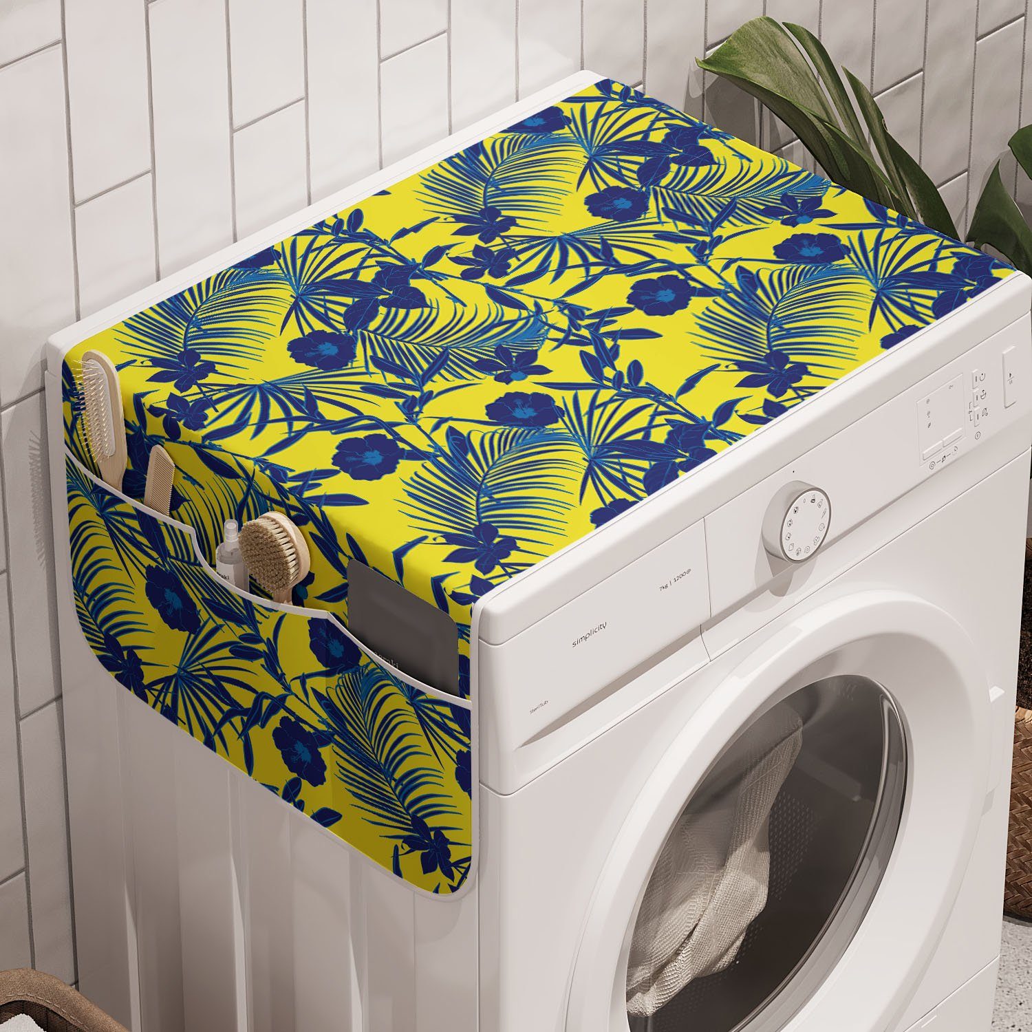 Abakuhaus Badorganizer Anti-Rutsch-Stoffabdeckung für Waschmaschine und Trockner, Botanisch Sommer Tone Palm Hibiscus