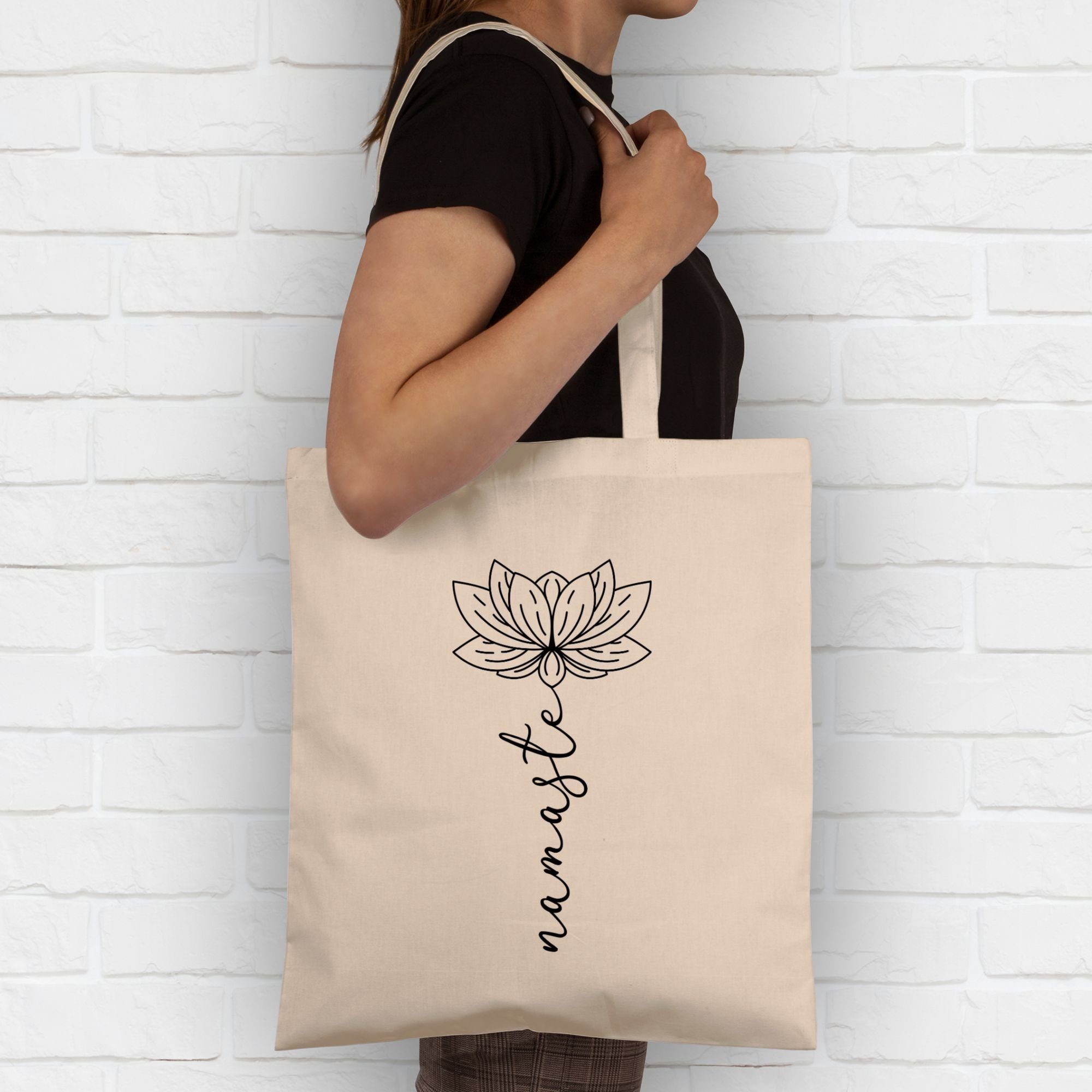 1 Wellness und Umhängetasche Namaste Geschenk Naturweiß Lotusblüte, Yoga Shirtracer