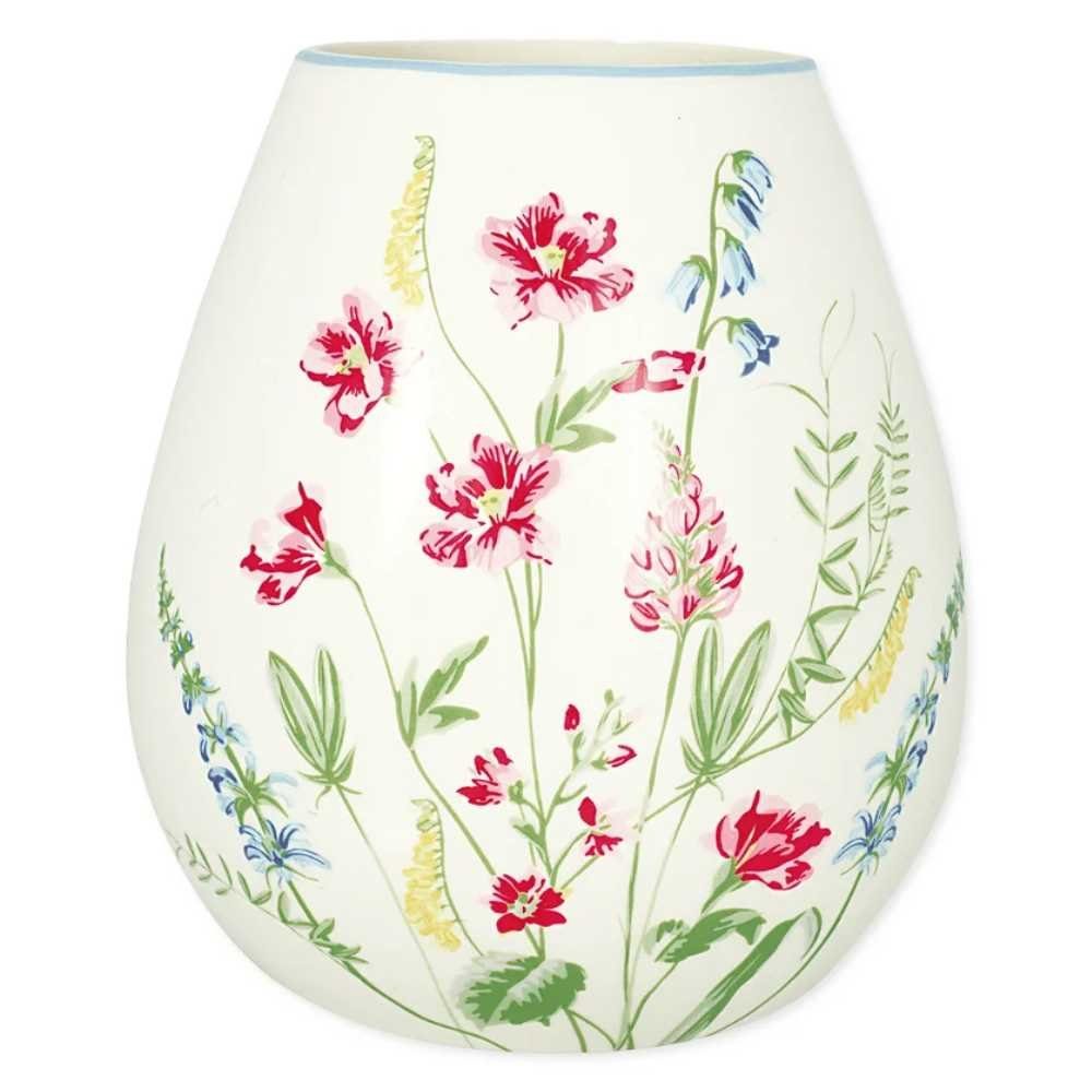 Greengate Dekovase Greengate Vase ELWIN Weiß mit Blumen 20x17